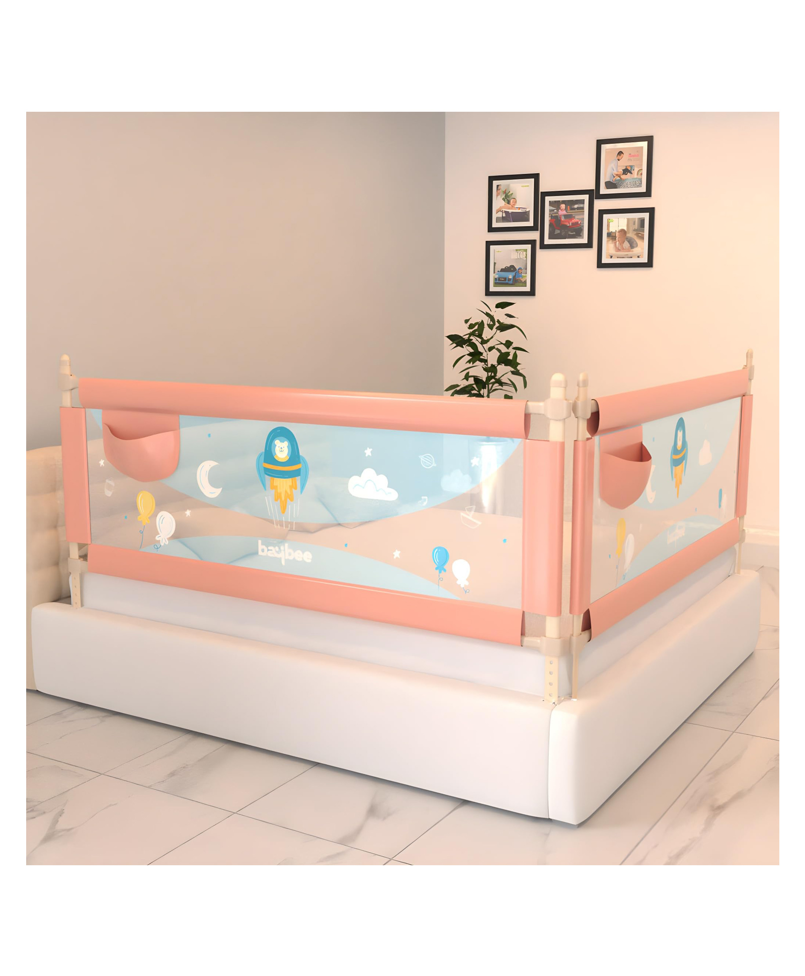 BAYBEE Baby Bed Rails Guard Barrier for Baby Kids Safety, Foldable Bed Rail Falling Protector Fence with 7 Adjustable Height (180x63 cm, (Pack of 2) Pink) - (Color & Design May Vary)-image-38