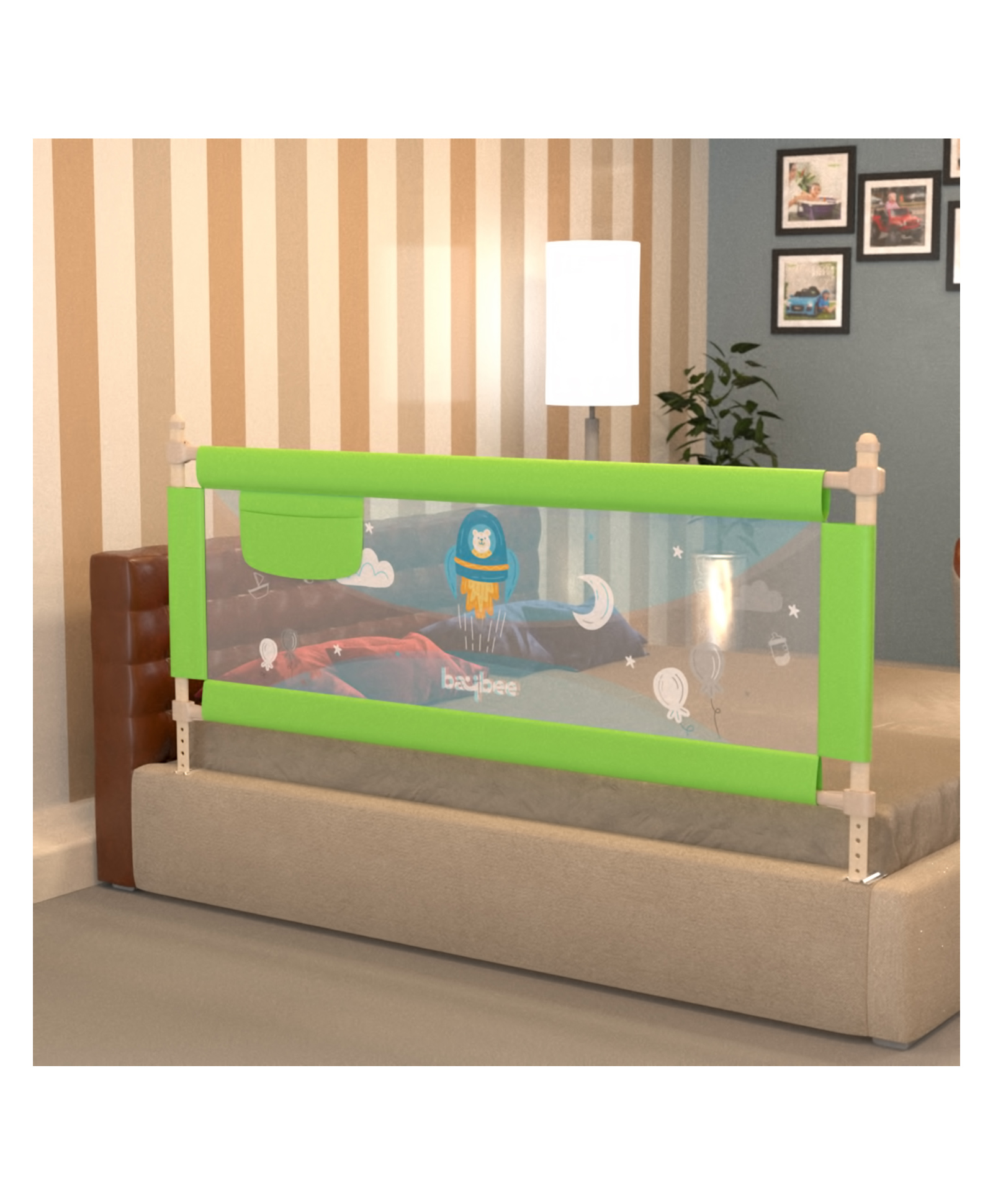BAYBEE Baby Bed Rails Guard Barrier for Baby Kids Safety, Foldable Bed Rail Falling Protector Fence with 7 Adjustable Height (180x63 cm, (Pack of 3) Green) - (Color & Design May Vary)-picture-26