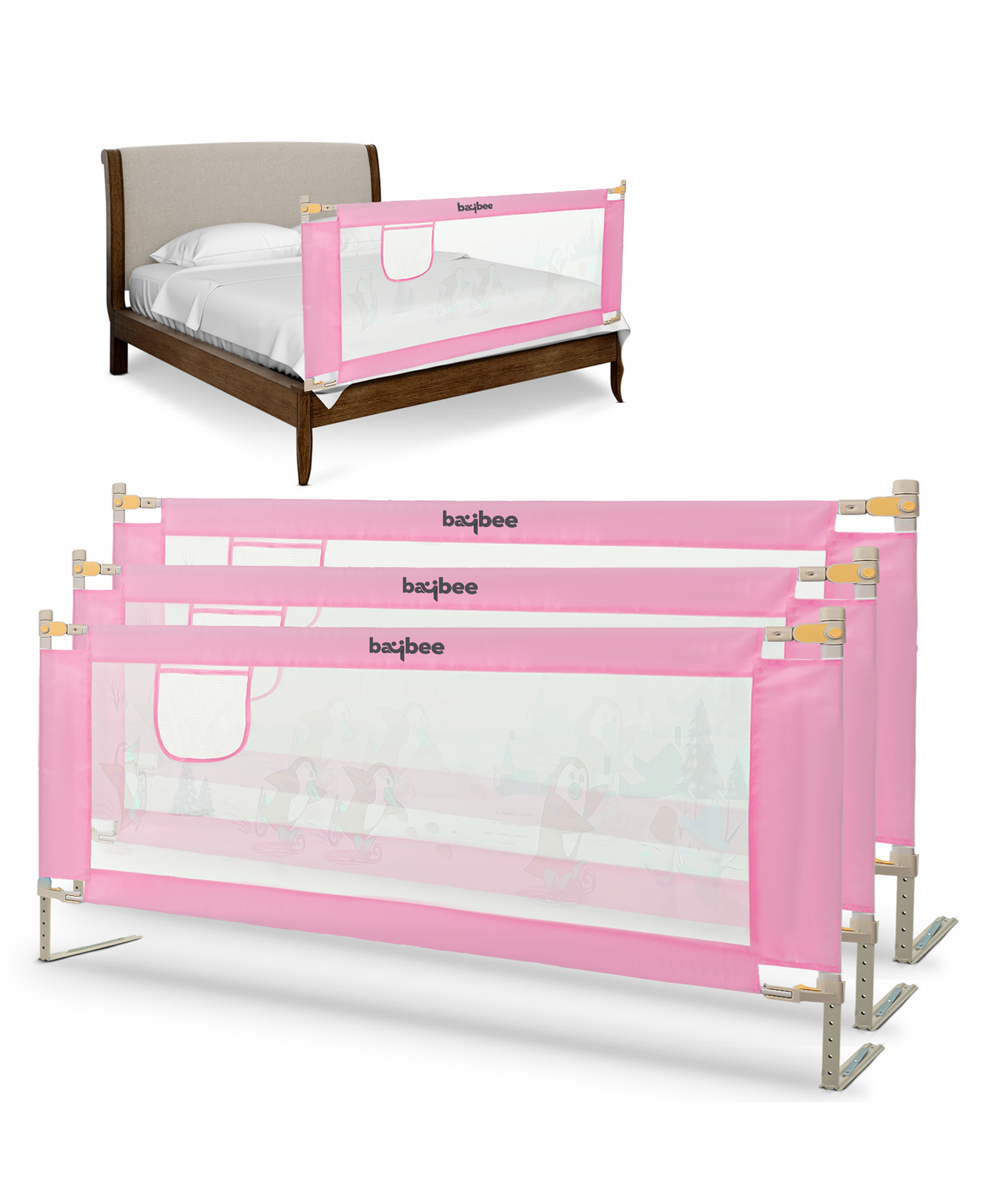 Baybee Safety With Adjustable Height Baby Bed Rails Guard Pack Of 3 - Pink-image-30