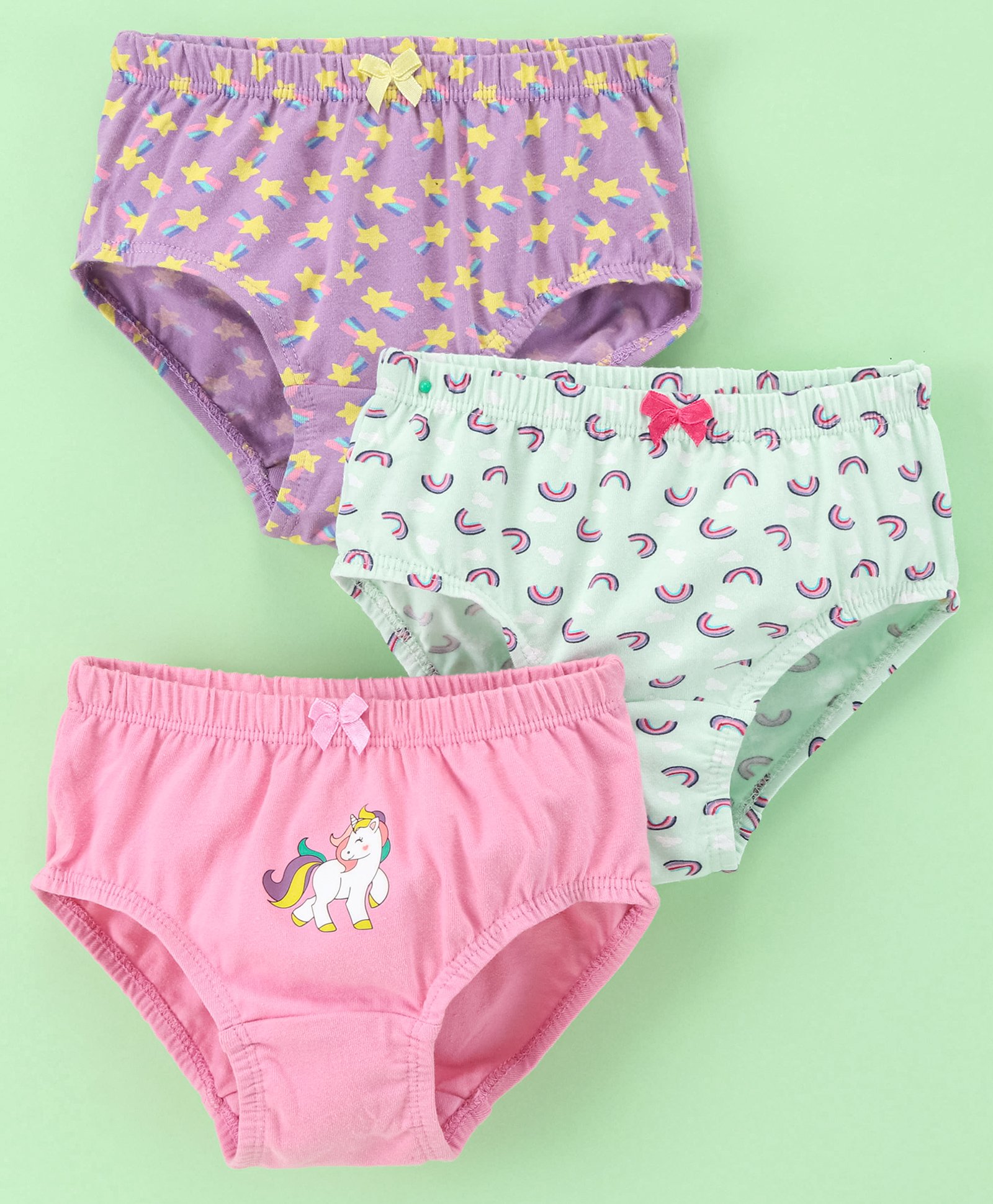 Red Rose Cotton Star Print Panties Pack of 3 - Blue Pink & Green-image-44