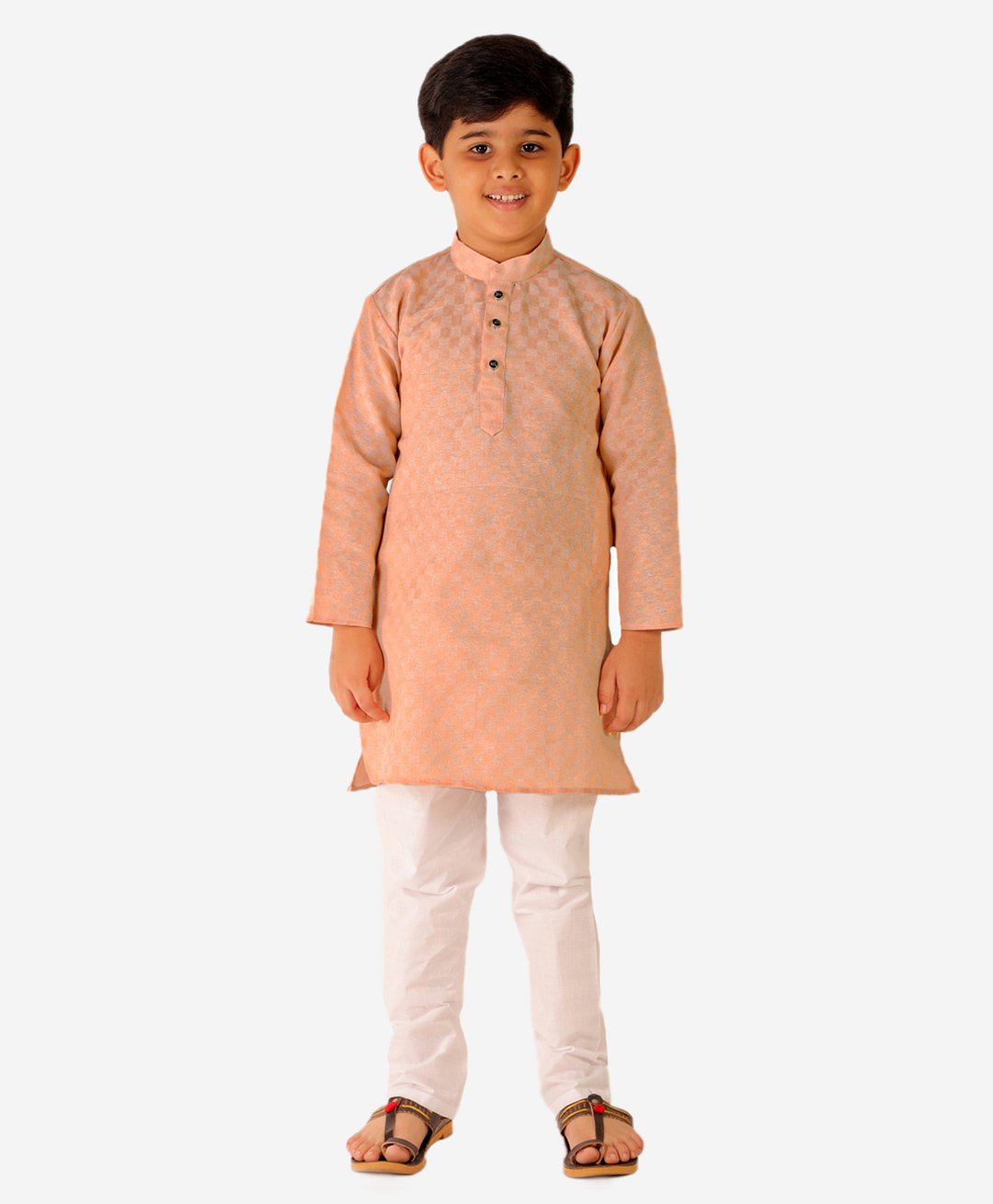 P-MARK Full Sleeves Chessboard Style Checked Kurta Pajama Set - Fawn-picture-22