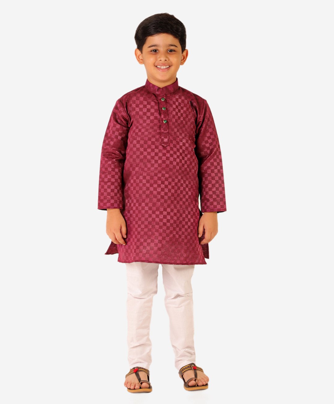 P-MARK Full Sleeves Seamless Cubic Deigned Kurta With Pyjama - Maroon-picture-29