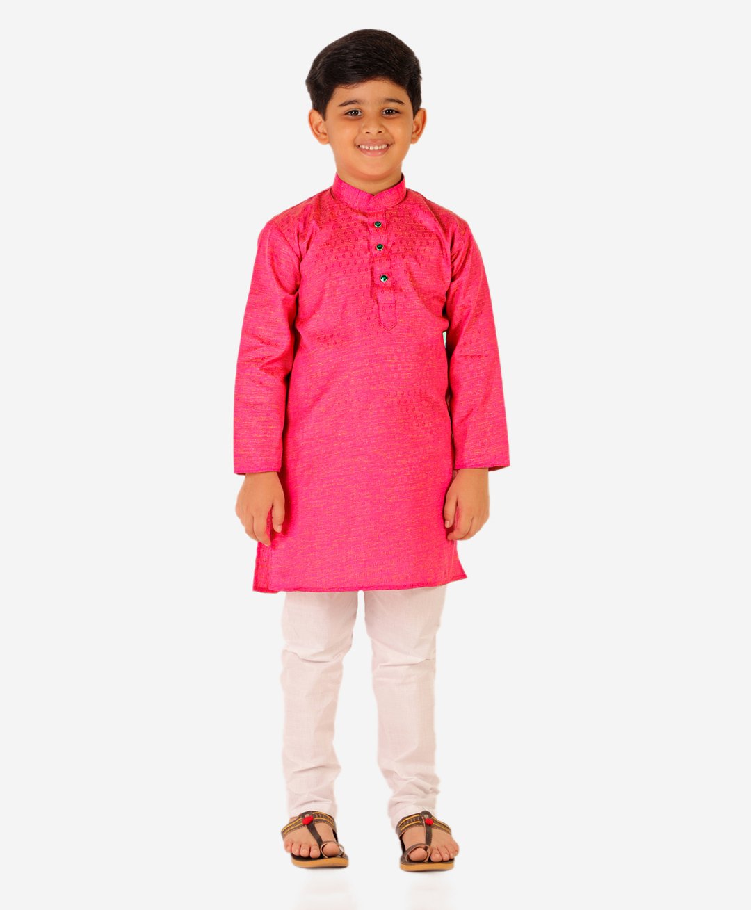 P-MARK Full Sleeves Self Design Kurta Pyjama Set - Pink-image-40