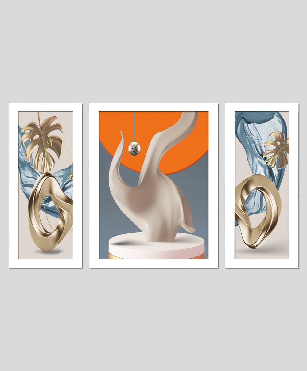 Wens Set Of 3  Beautiful Abstract Nordiac Wall Art Painting - White-image-31