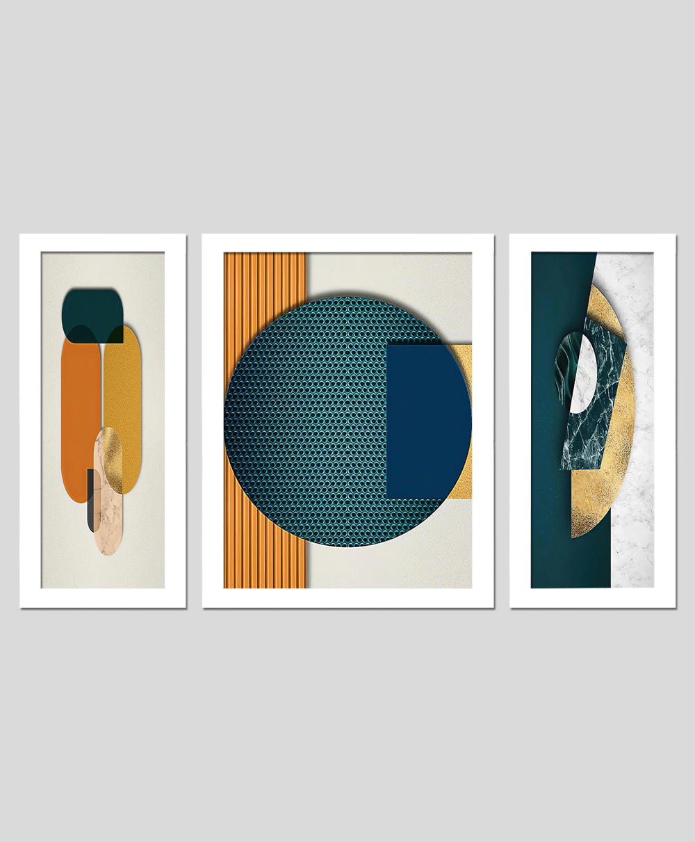 Wens Set Of 3  Nordiac Geometrical  Modern Wall Art Painting - White-picture-14