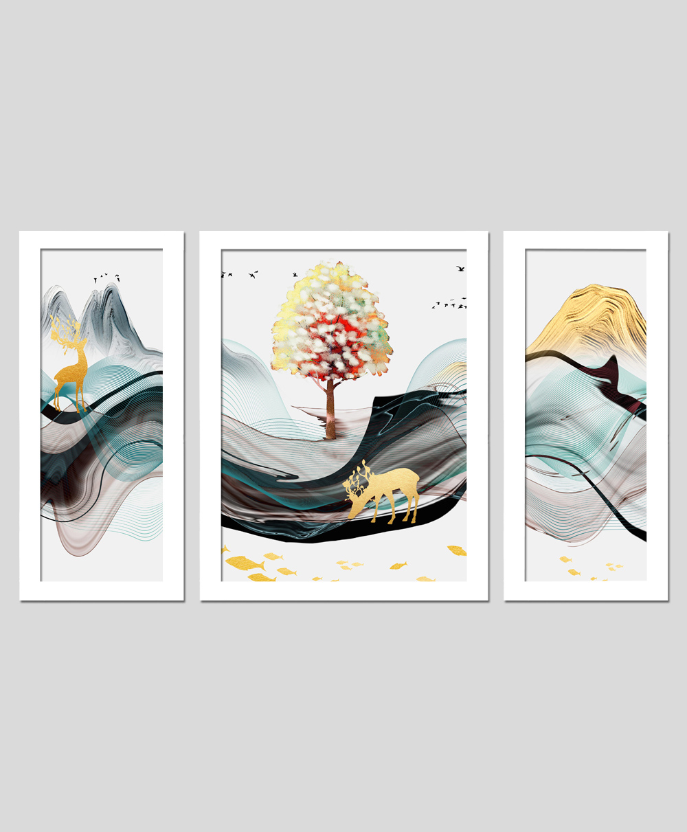 Wens Set Of 3  Modern Nordiac Design Wall Art Painting - White-image-41