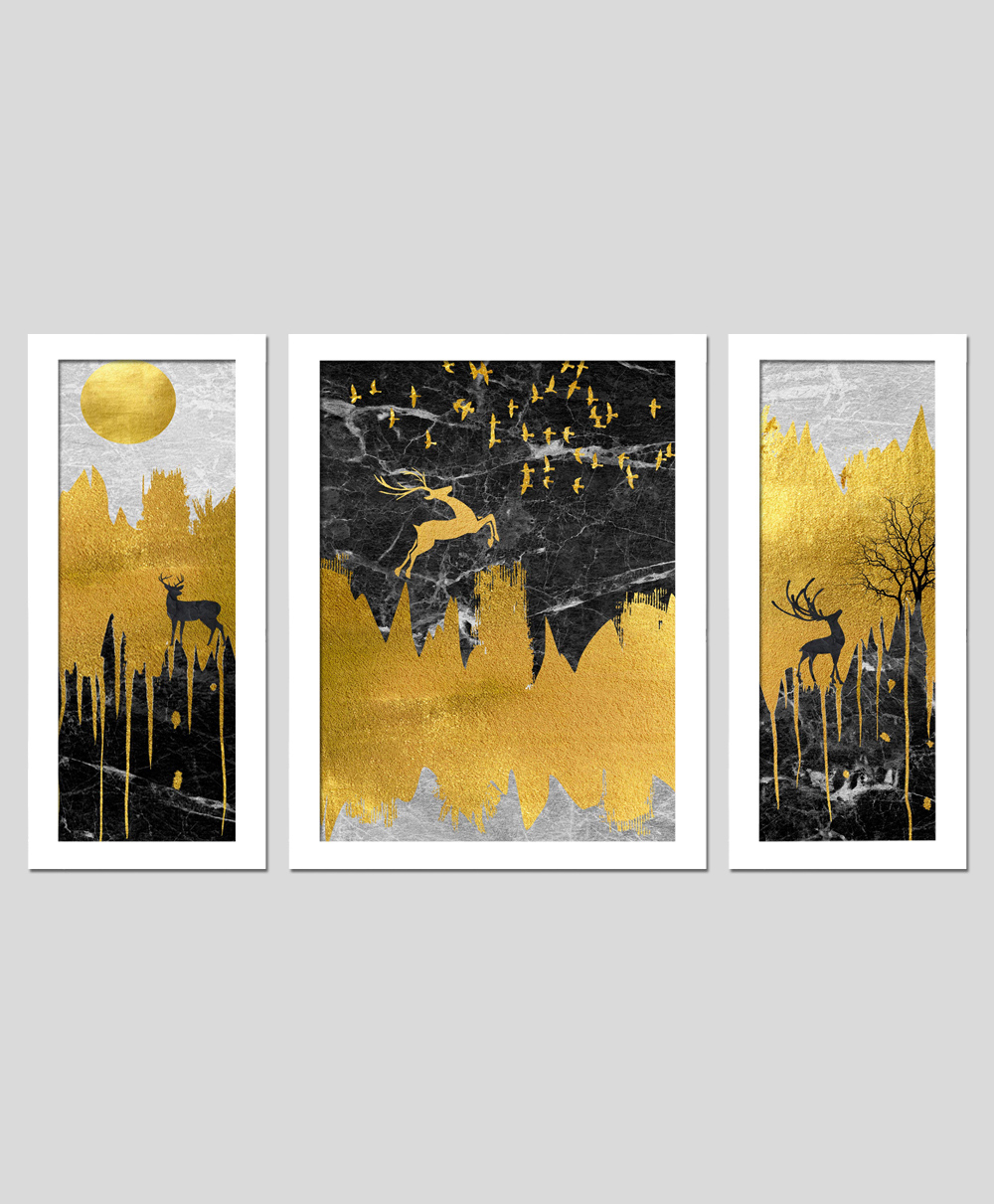 Wens Set Of 3  Modern Reindeer Creative  Wall Art Painting - White-image-9