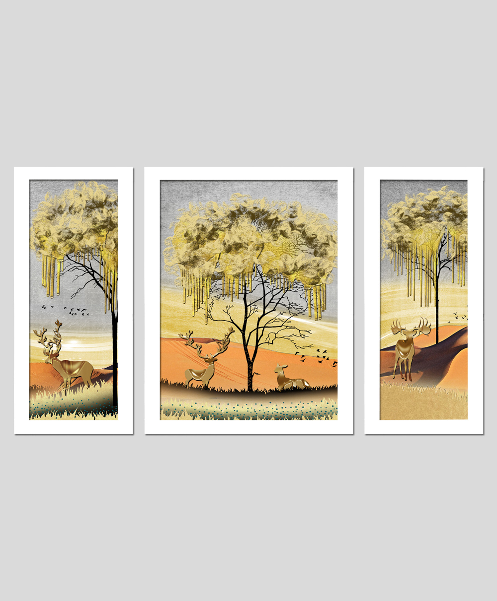 Wens Set Of 3  Modern Nature Wall Art Painting - White-image-28