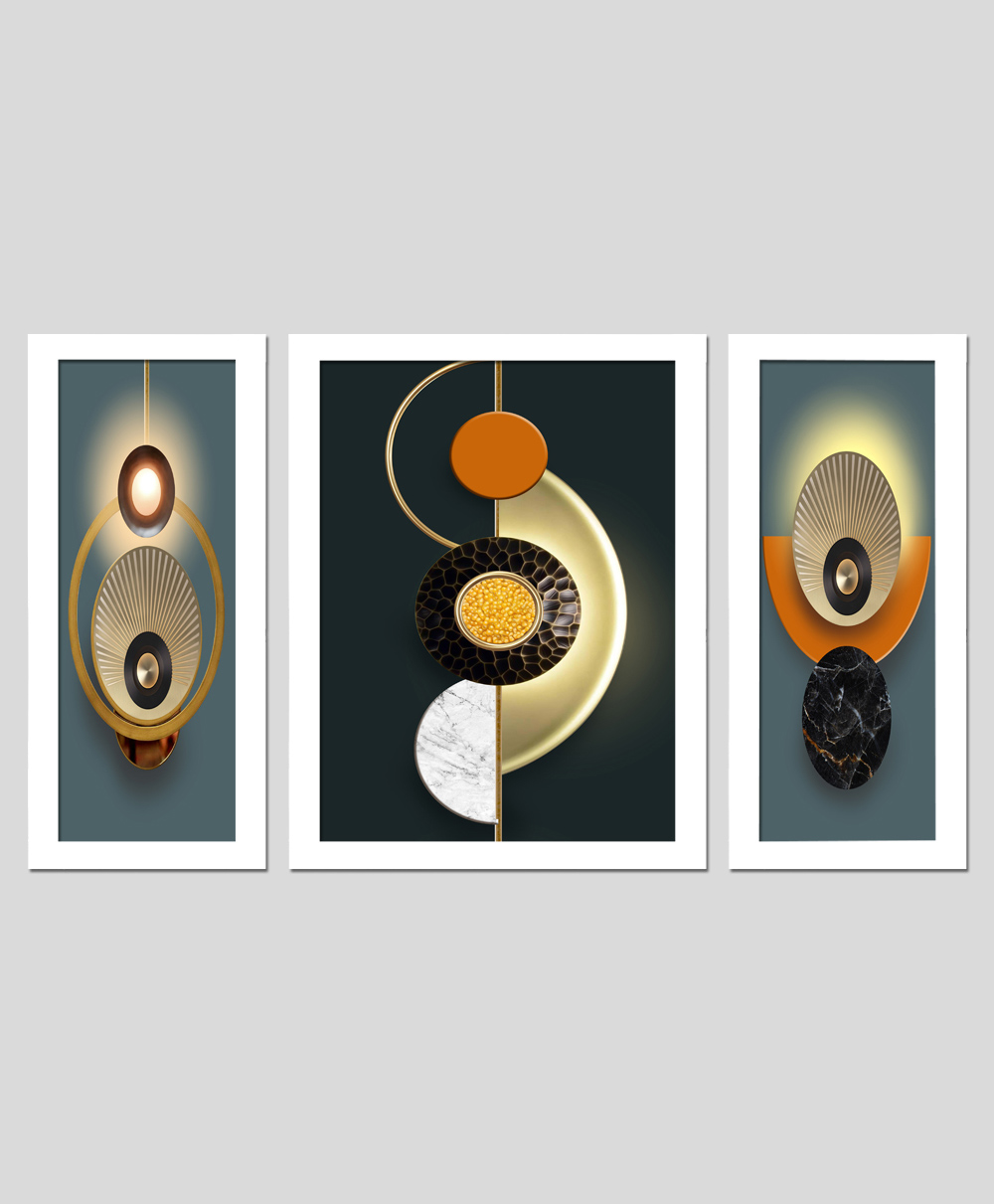 Wens Set Of 3  Modern Geometric  Wall Art Painting - White-image-34