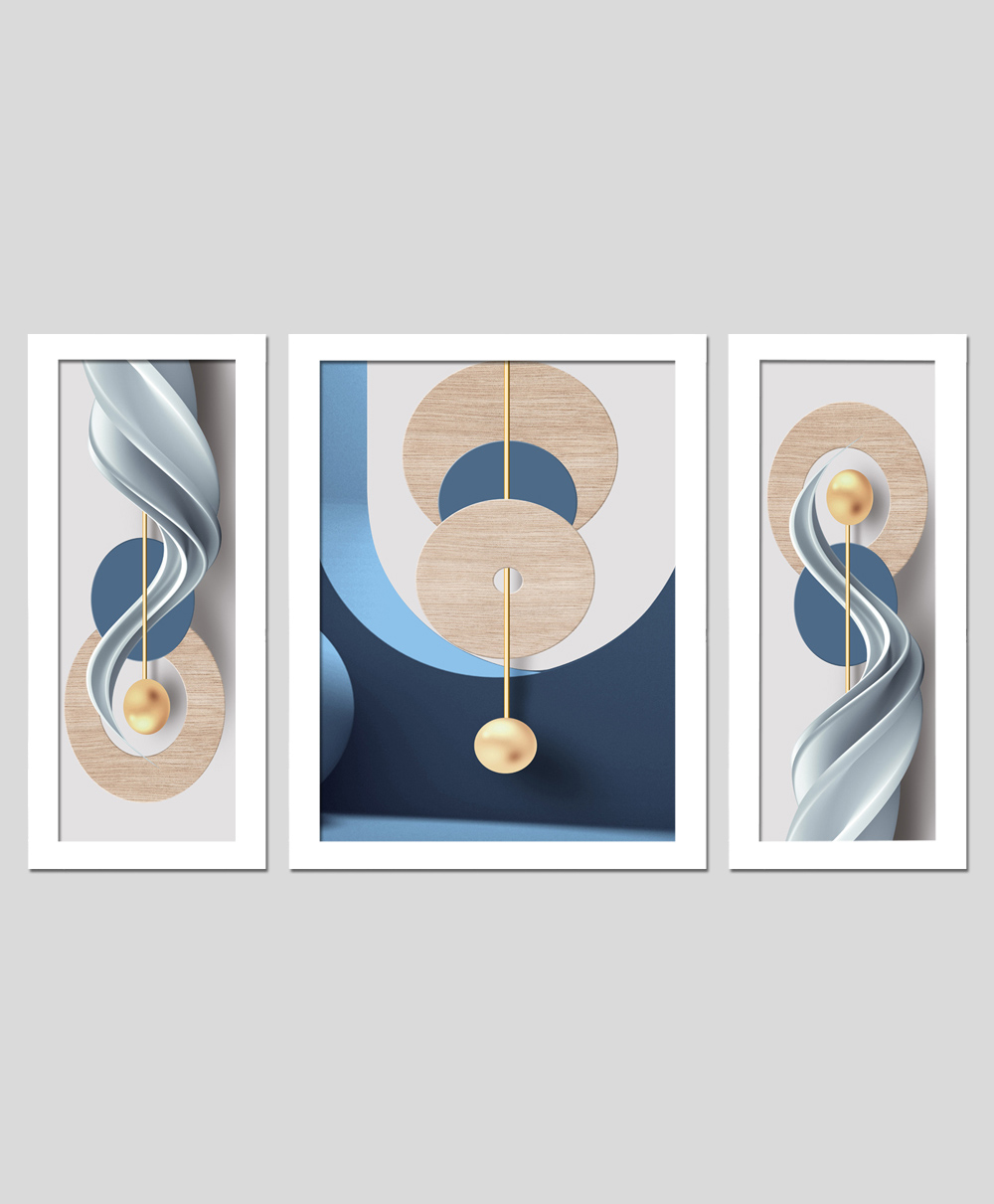Wens Set Of 3 Abstract Geomteric Beads Work Art Painting - White-image-30