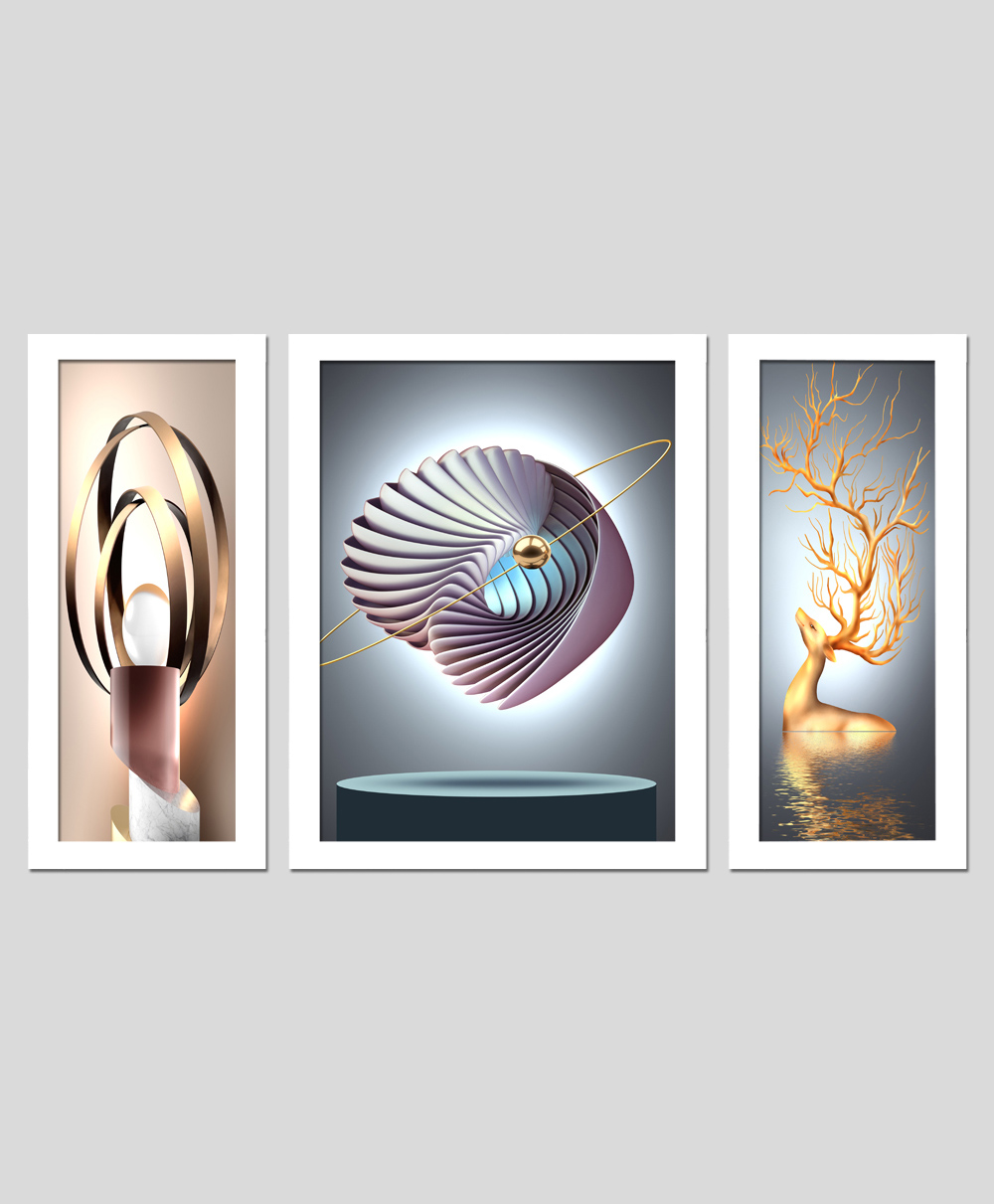 Wens Set Of 3 Abstarct Wall Art Painting - White-image-45