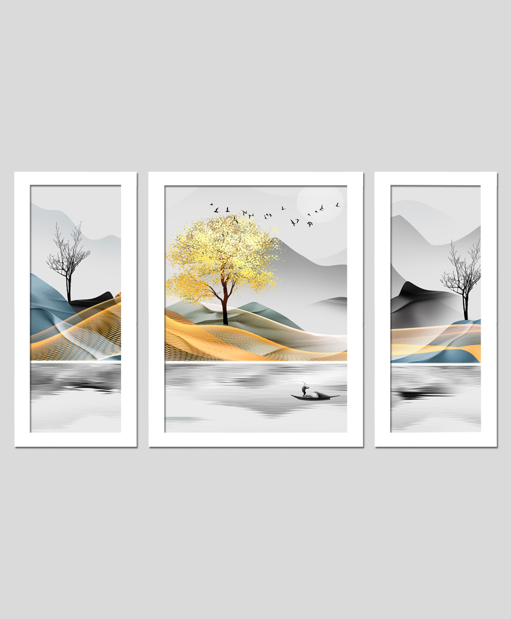 Wens Set Of 3  Admiring Nature  Wall Art Painting - White-image-29