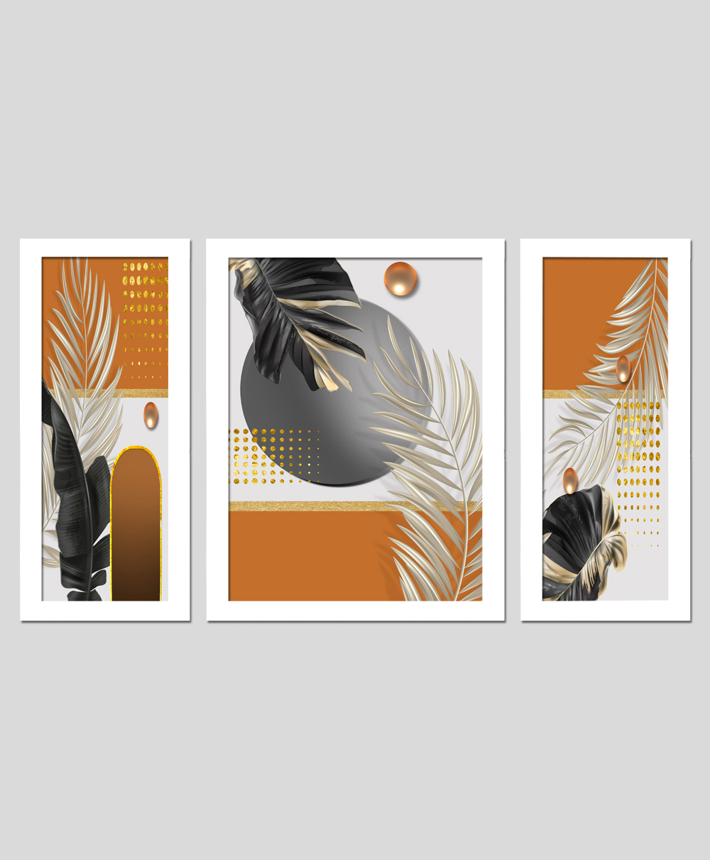Wens Set Of 3  Nordic Golden Leaves Wall Art Painting - White-image-7
