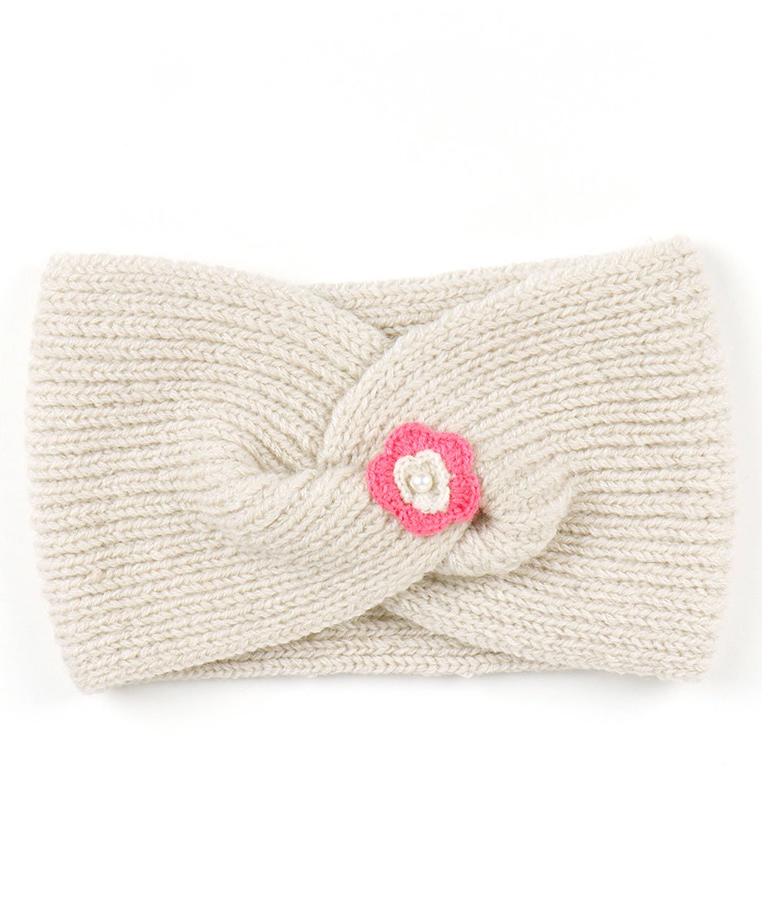 BHARATASYA Knitted Acrylic Wool Floral Applique Headband Earwarmer - Cream-picture-34