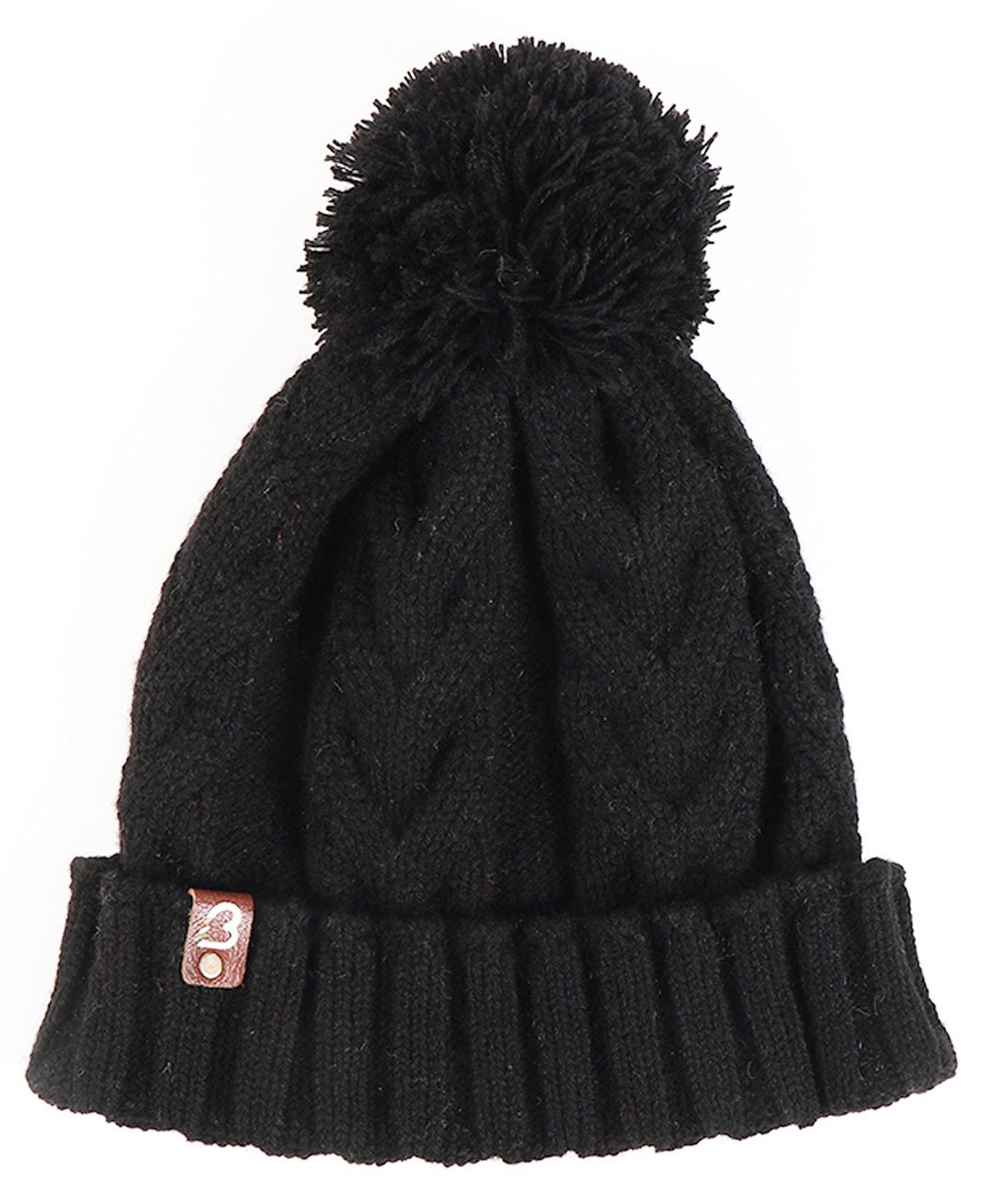 BHARATASYA Unisex Cable Knitted Designed Winter Bobble Cap - Black-picture-28