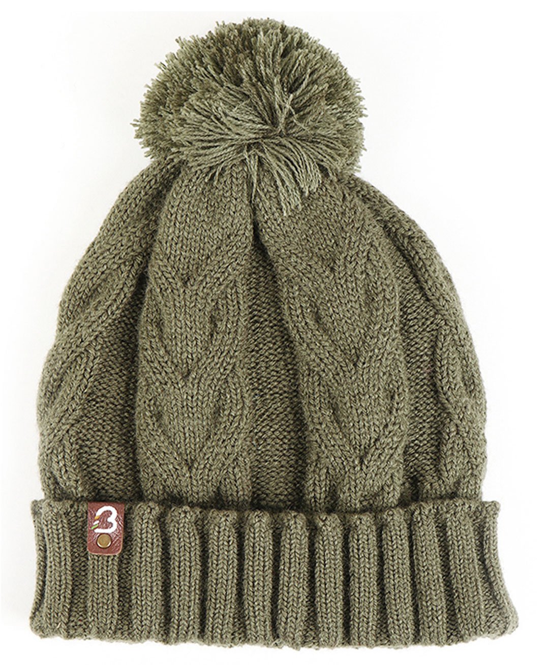 BHARATASYA Unisex Cable Knitted Designed Winter Bobble Cap - Green