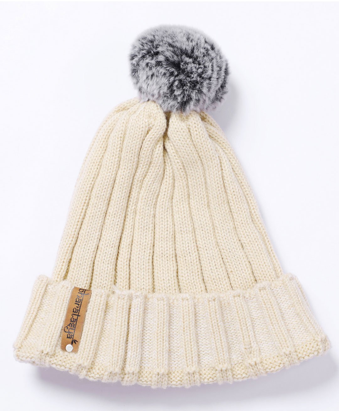 BHARATASYA Pom Pom Knitted Solid Cap - Cream & Grey-picture-16