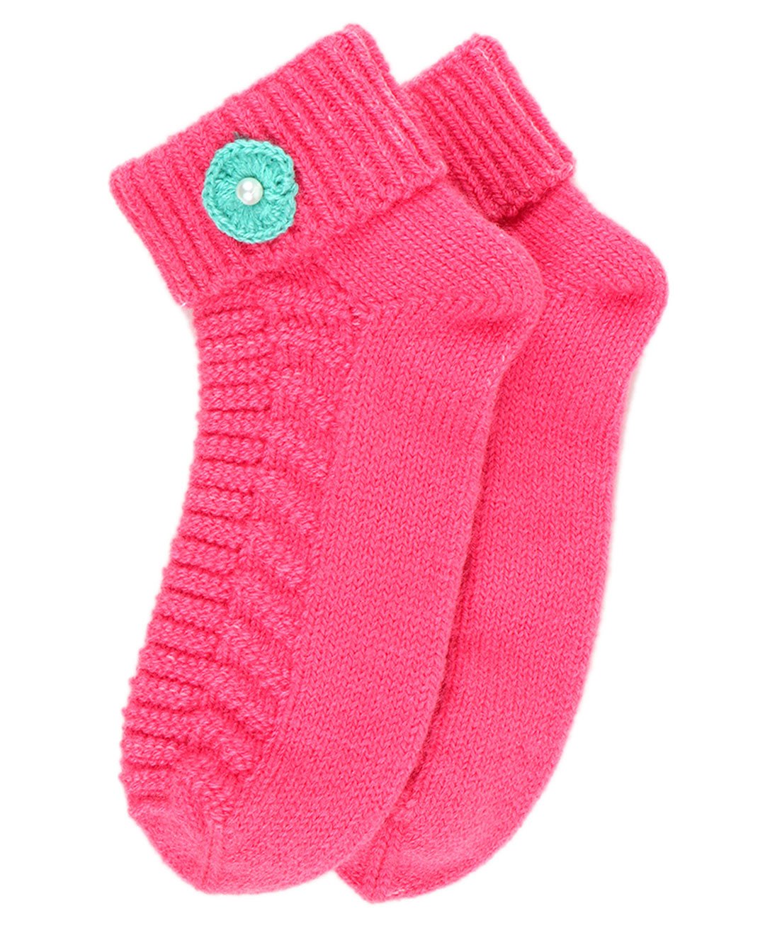 BHARATASYA Flower Applique Solid Socks - Pink-image-5