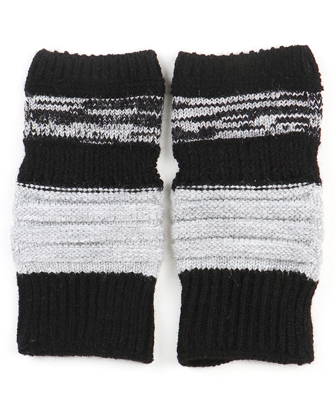 BHARATASYA Knitted Colour Blocked Fingerless Mittens - Black-picture-12