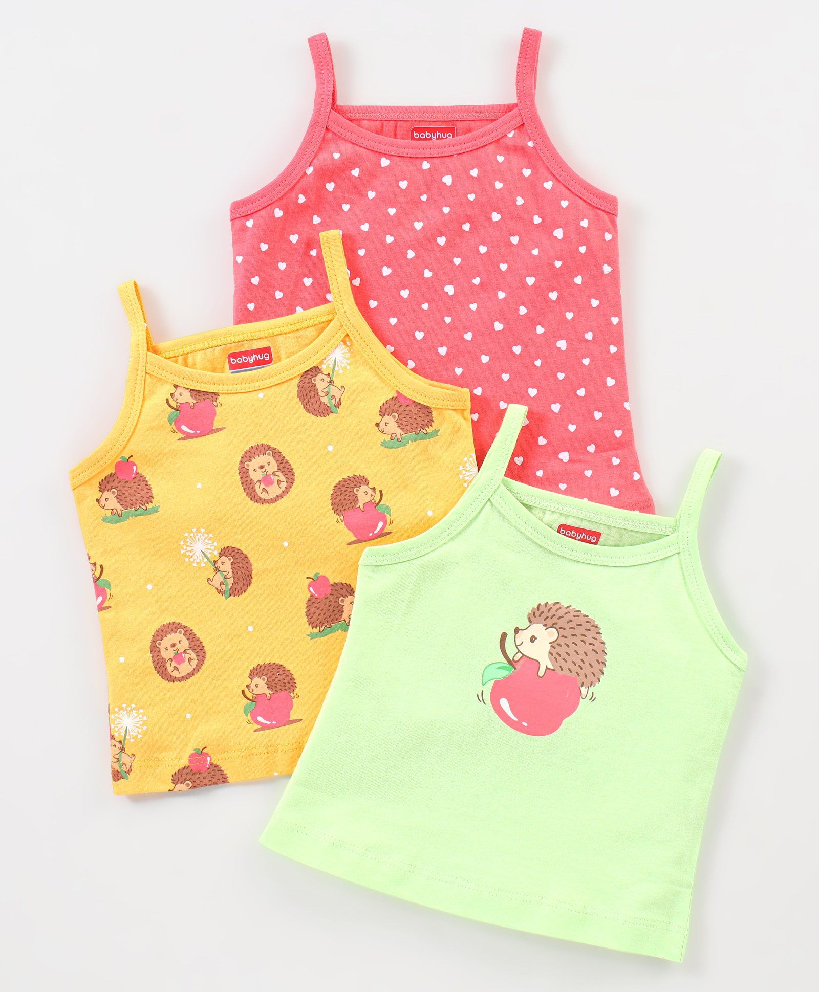 Babyhug 100% Cotton Heart Print Slips Pack of 3 - Pink Yellow & Blue-image-41