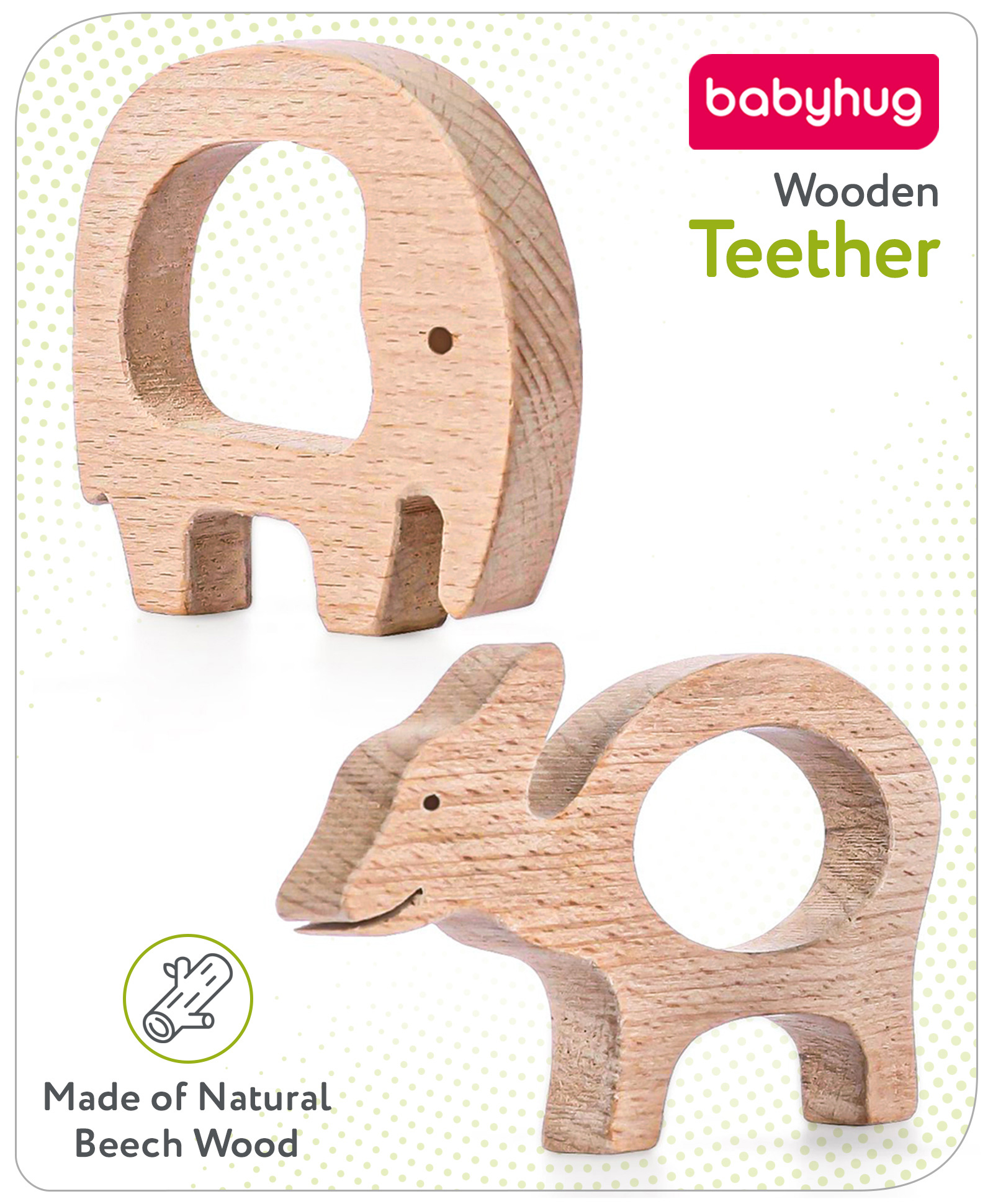 Babyhug Elephant And Deer Shaped Teether - Beige-image-49