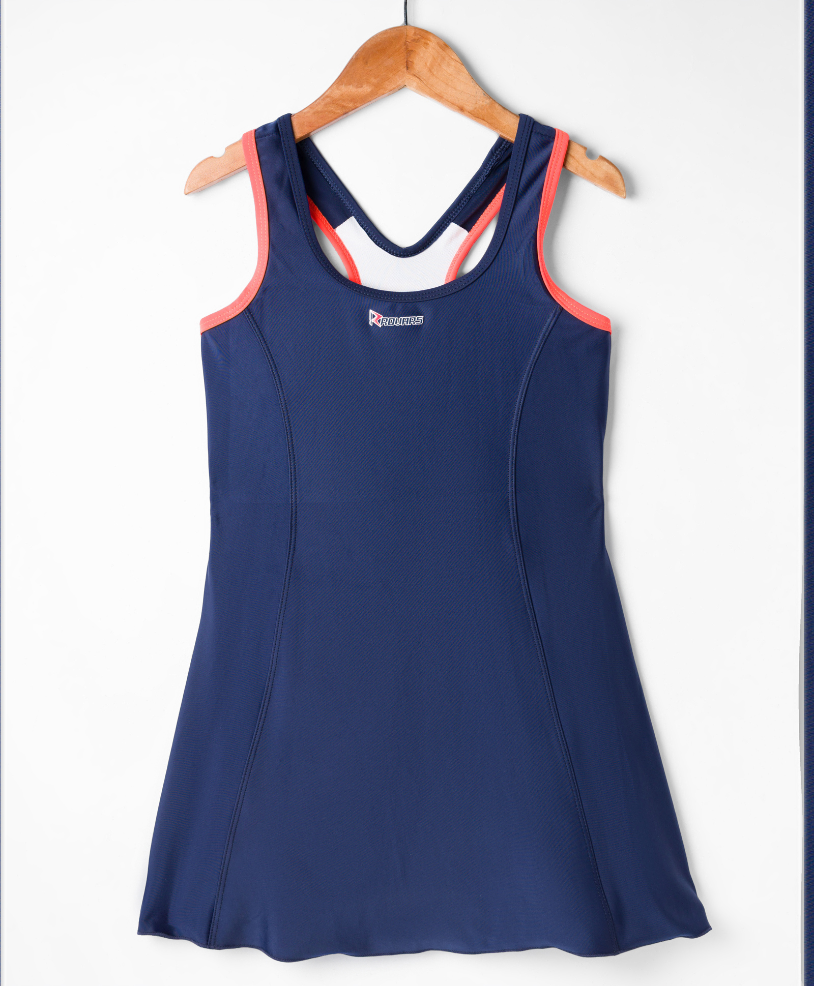 Rovars Lycra Sleeveless Frock Style Swimsuit - Navy Blue & Orange-picture-23