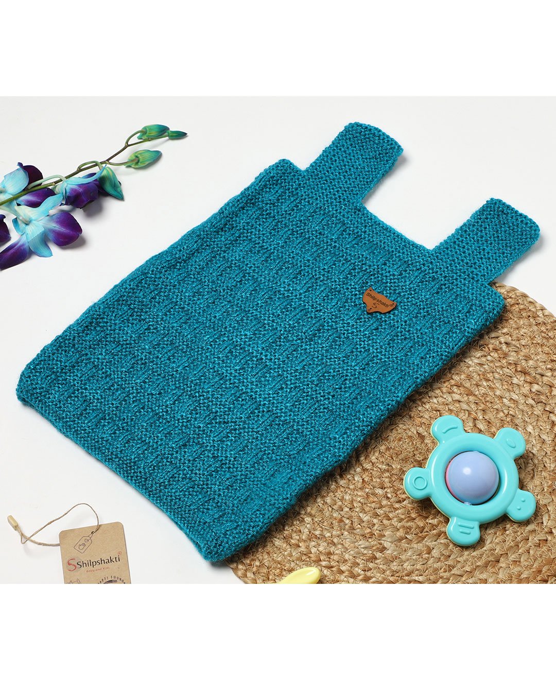 ShilpShakti Sleeveless Solid Hand Knitted Sweater - Teal Blue-picture-21