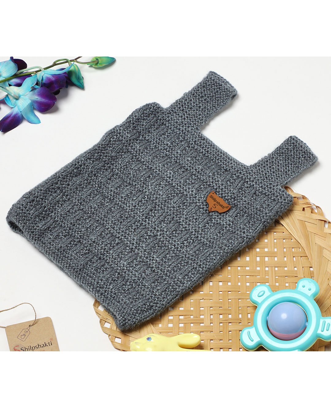 ShilpShakti Sleeveless Solid Hand Knitted Sweater - Grey-image-5