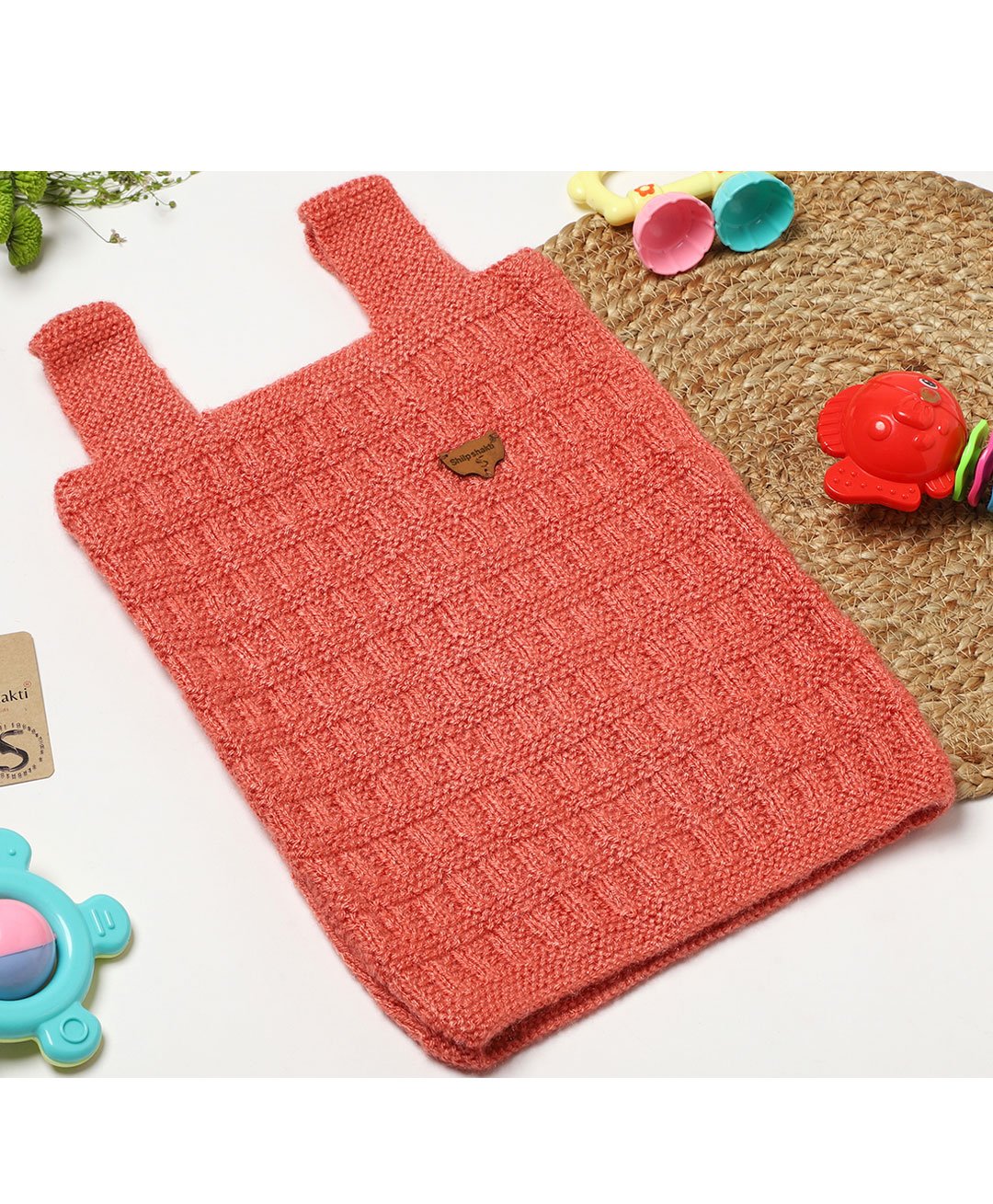 ShilpShakti Sleeveless Solid Hand Knitted Sweater - Orange-image-35