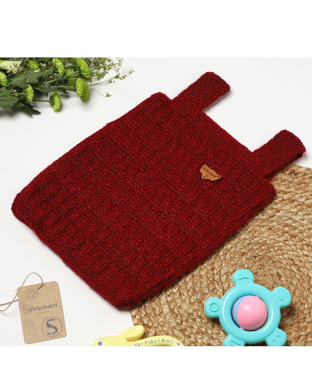 Shilpshakti Sleeveless Hand Knitted Checked Sweater -  Maroon-picture-13