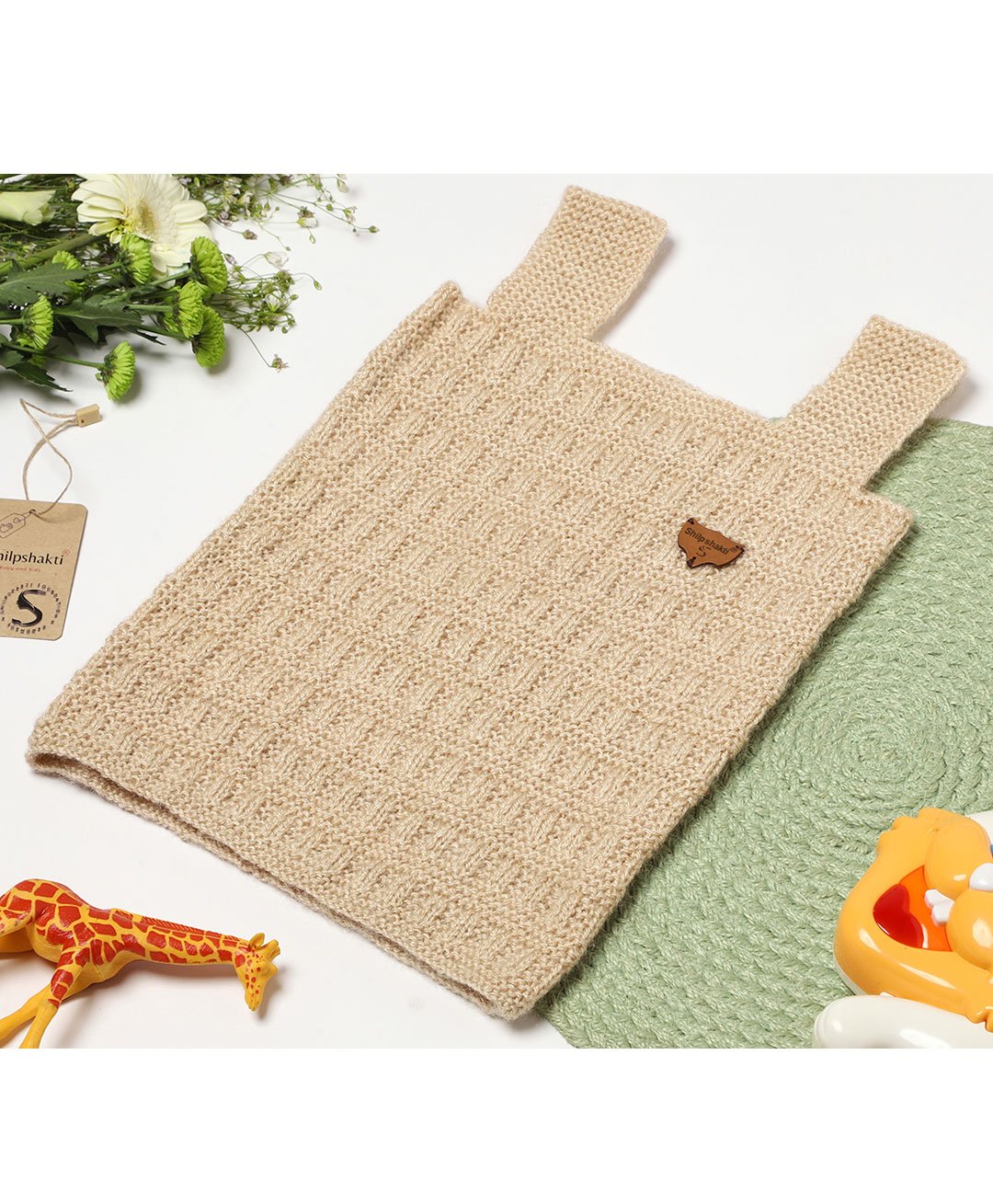 Shilpshakti Sleeveless Hand Knitted Checked Sweater - Beige-picture-17