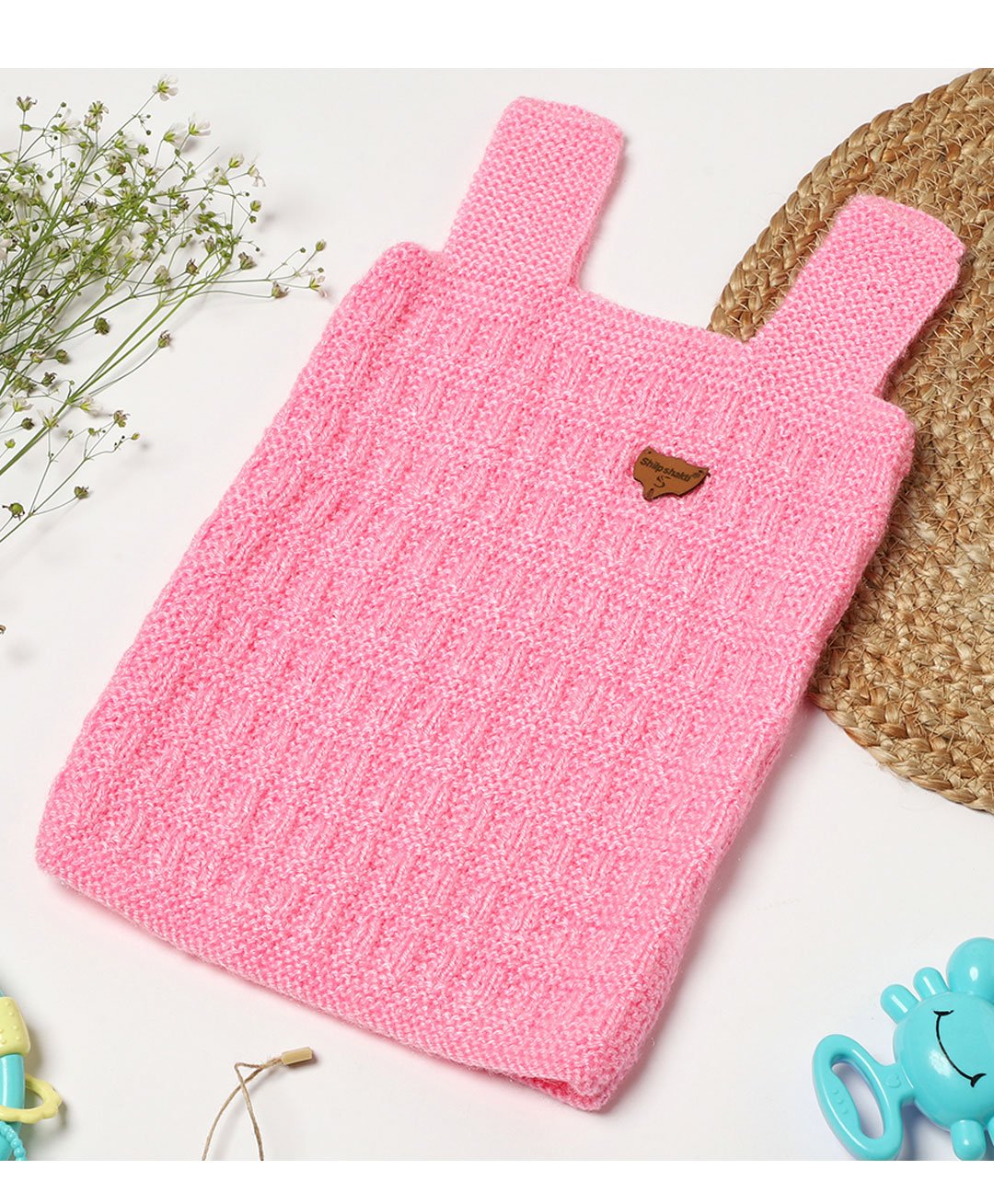 Shilpshakti Sleeveless Hand Knitted Checked Sweater - Baby Pink-picture-19
