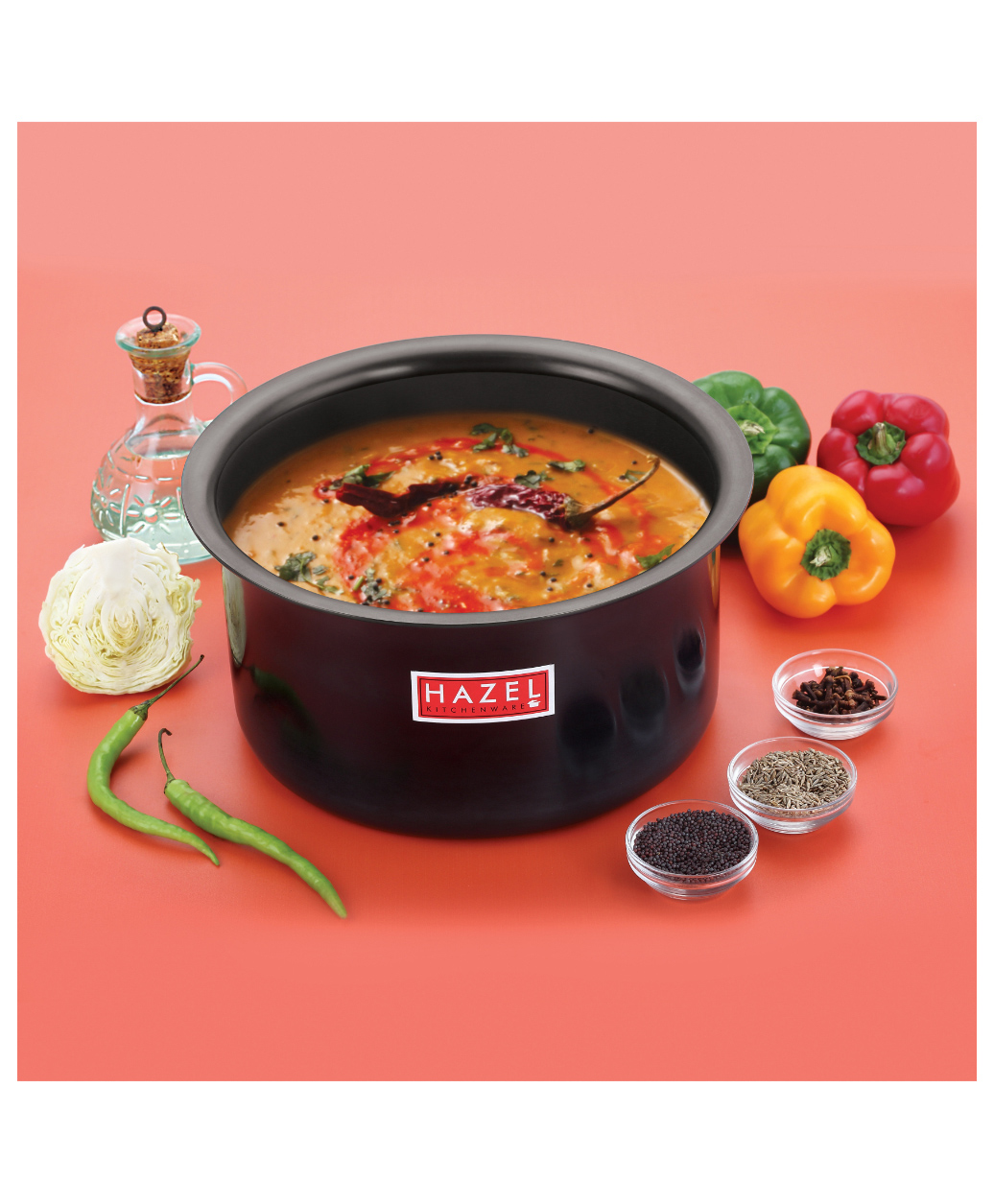 HAZEL Hard Anodised Aluminium Tope With Lid | Hard Anodised Cookware Boiling Tope Patila With Steel Lid Cover For Cooking (Tope Capacity 1100ml, Lid 16.8 cm), Black-image-20