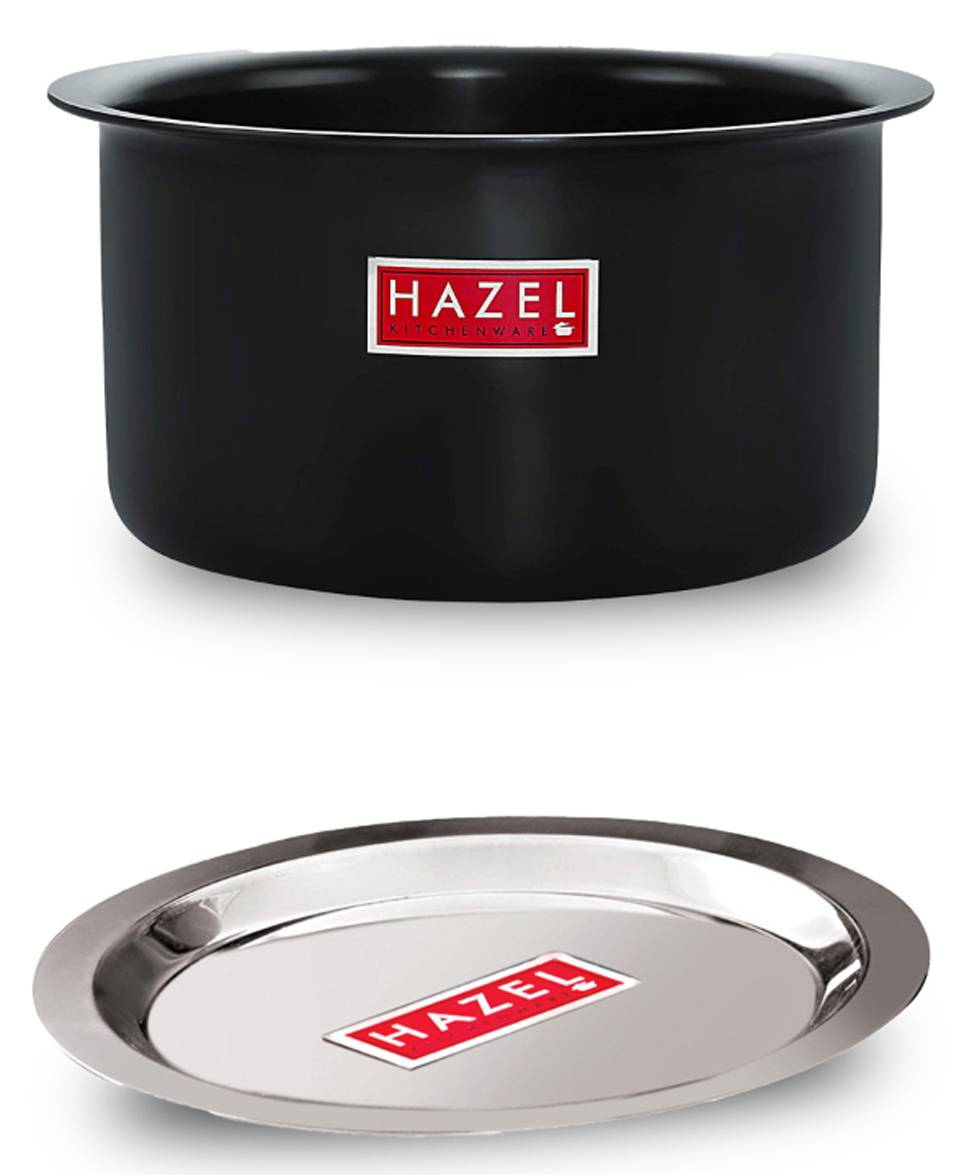 HAZEL Hard Anodised Aluminium Tope With Lid | Hard Anodised Cookware Boiling Tope Patila With Steel Lid Cover For Cooking (Tope Capacity 4000ml, Lid 24.7 cm), Black-image-21