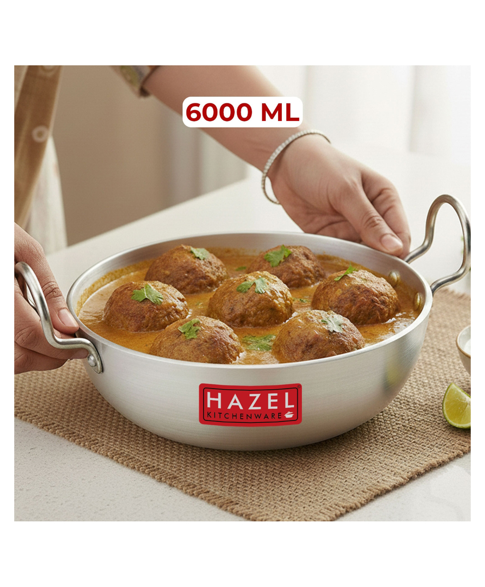 HAZEL Aluminium Induction Base Kadai 4 mm Deep Frying Kadhai with Handle, 28.6 cm, 6000 ml-picture-45