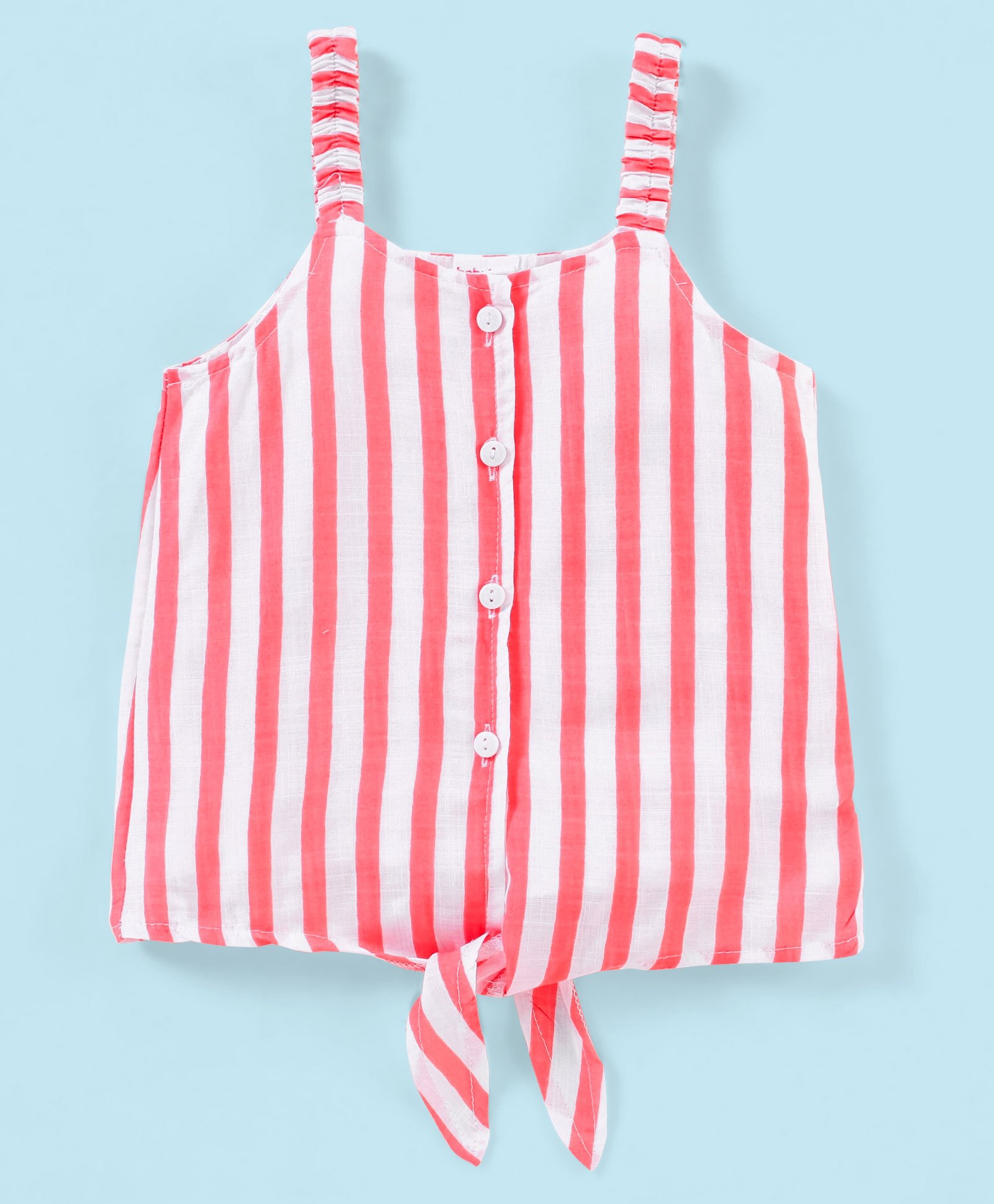 Babyhug Rayon Woven Sleeveless Striped Top with Tie-Up Detail - White & Peach-image-47