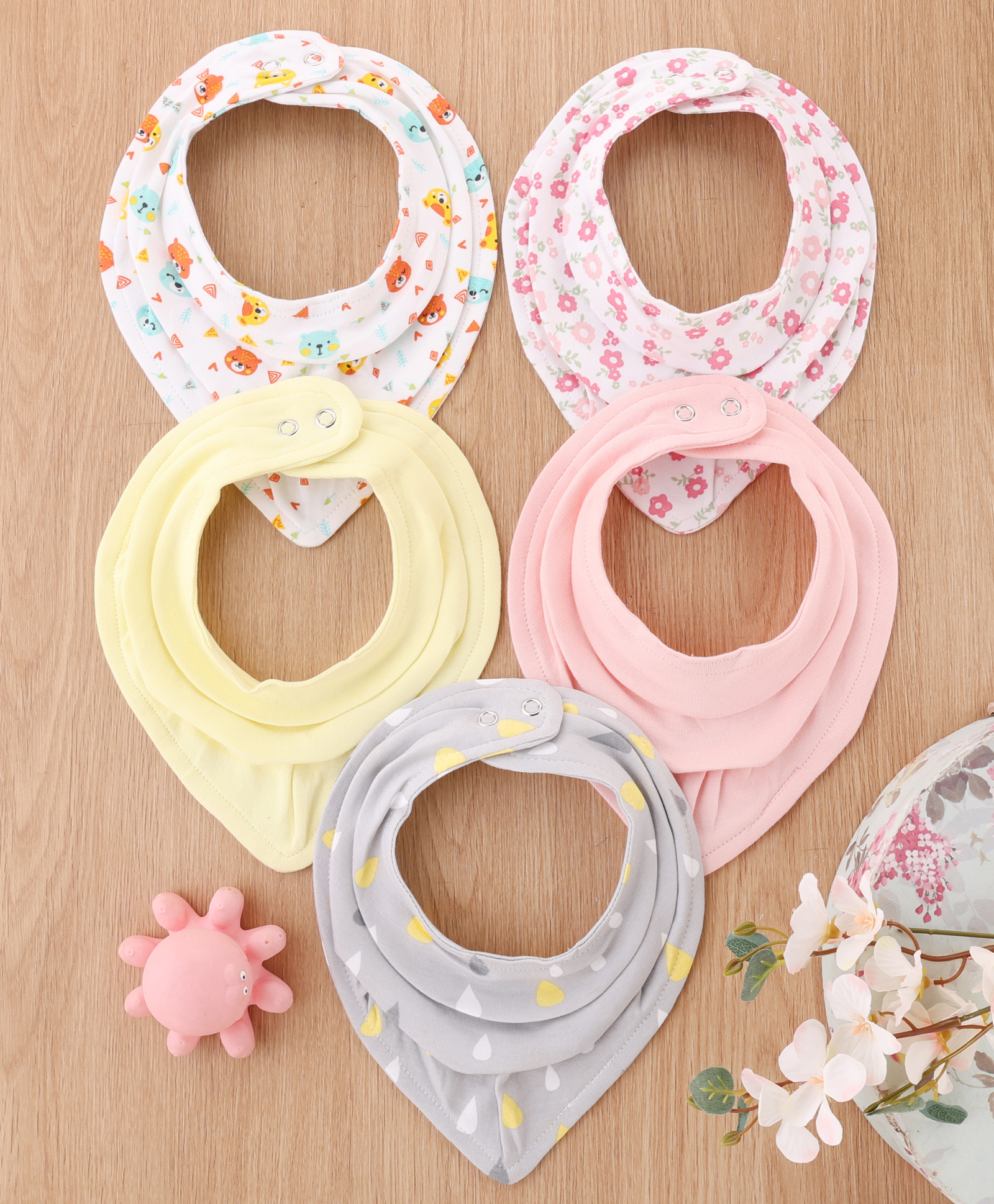 Babyhug Drool Bibs Dinosaur Print Pack of 5 - Green & Pink