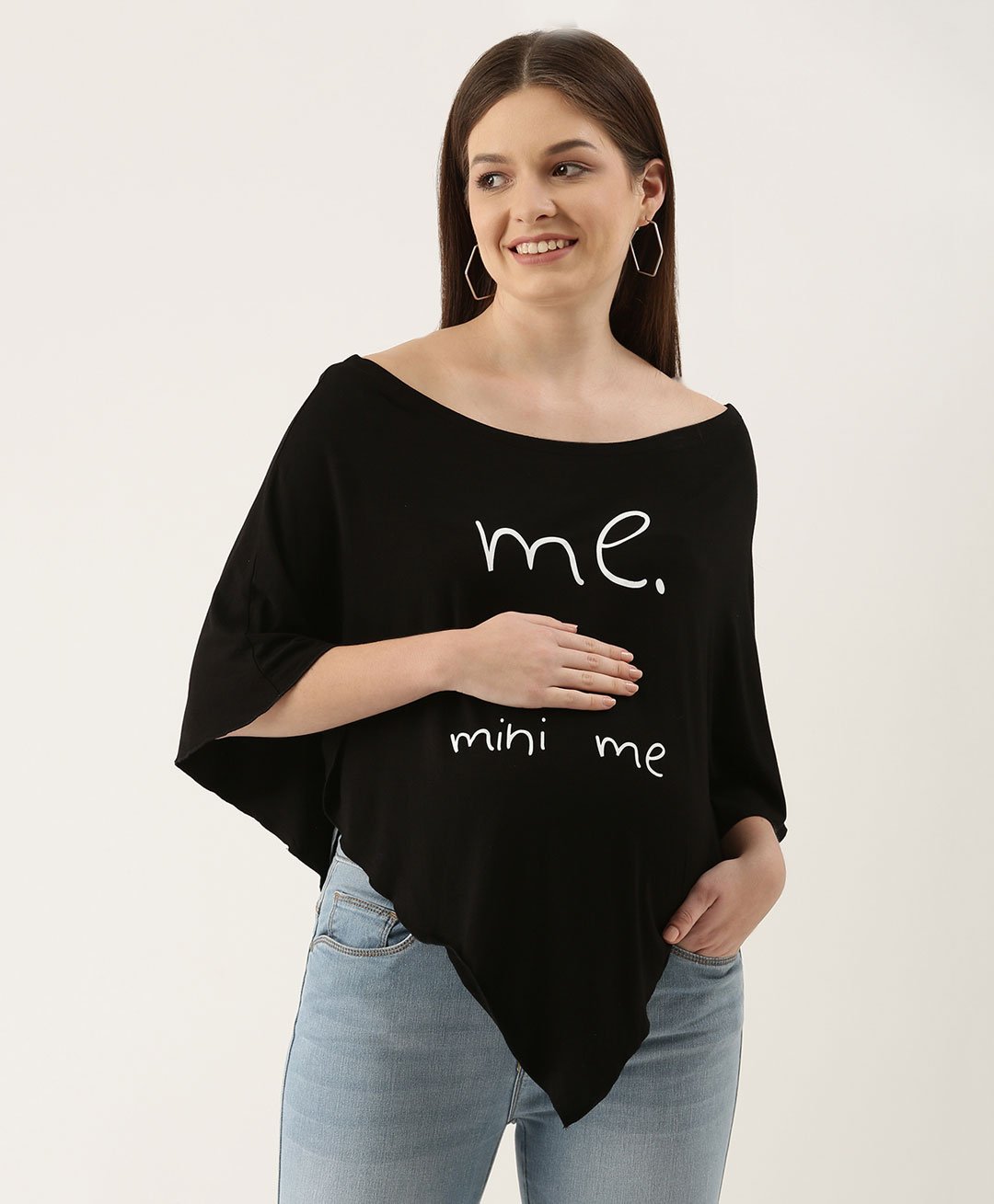 Blush 9 Three Fourth Sleeves Me Mini Me Printed  Nursing Wrap Poncho - Black-image-28