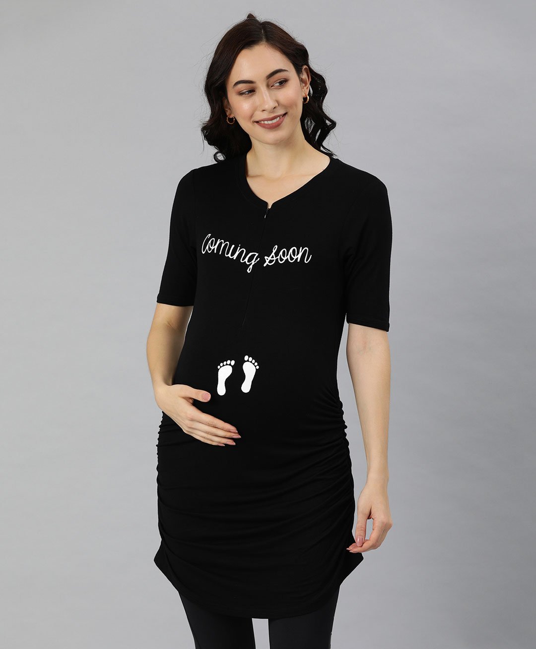 Blush 9 Short Sleeves Coming Soon Printed Top Maternity Wear - Black-picture-13