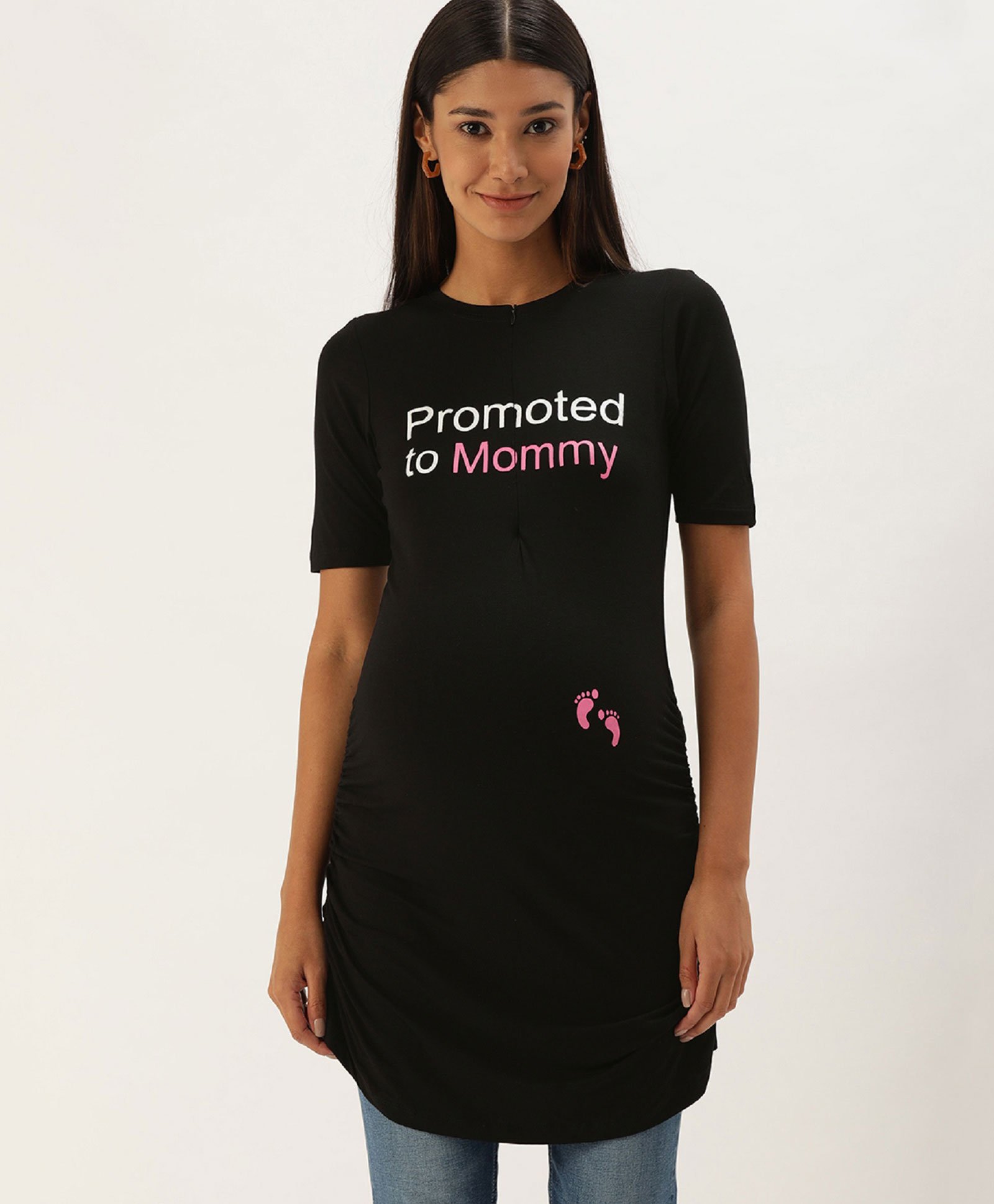 Blush 9 Short Sleeves Promoted To Mommy Printed Top Maternity Wear - Black-picture-19