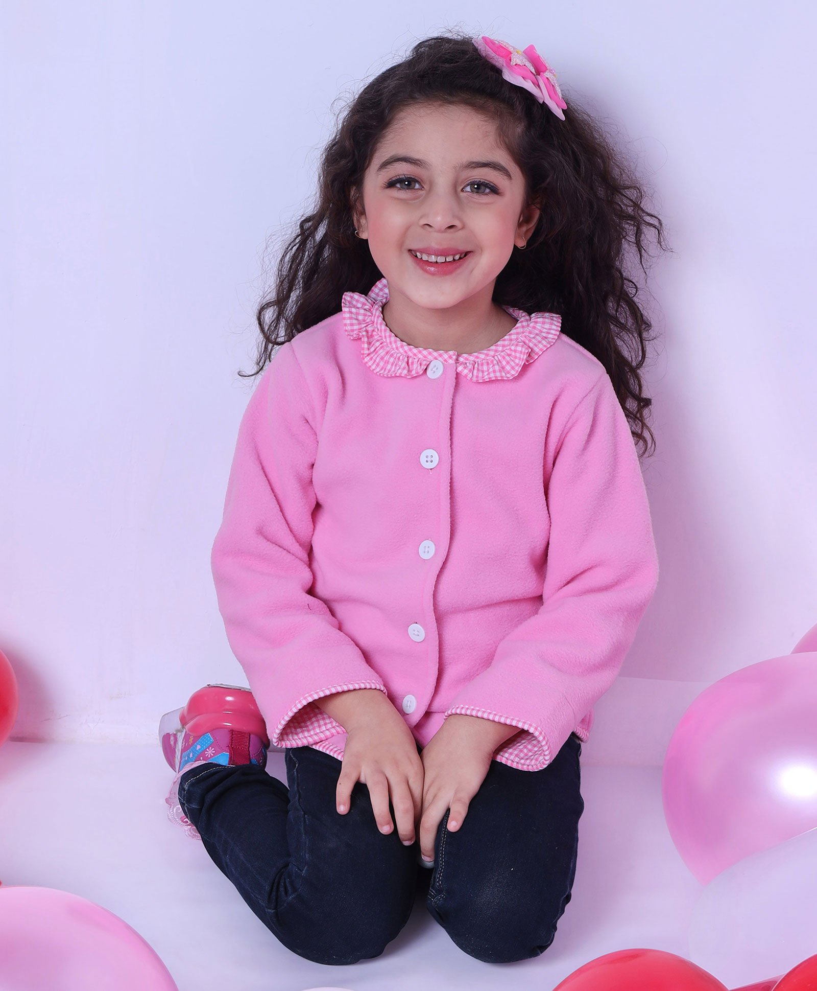 Soleilclo Full Sleeves Ruffle Neck Solid Jacket - Pink-image-16
