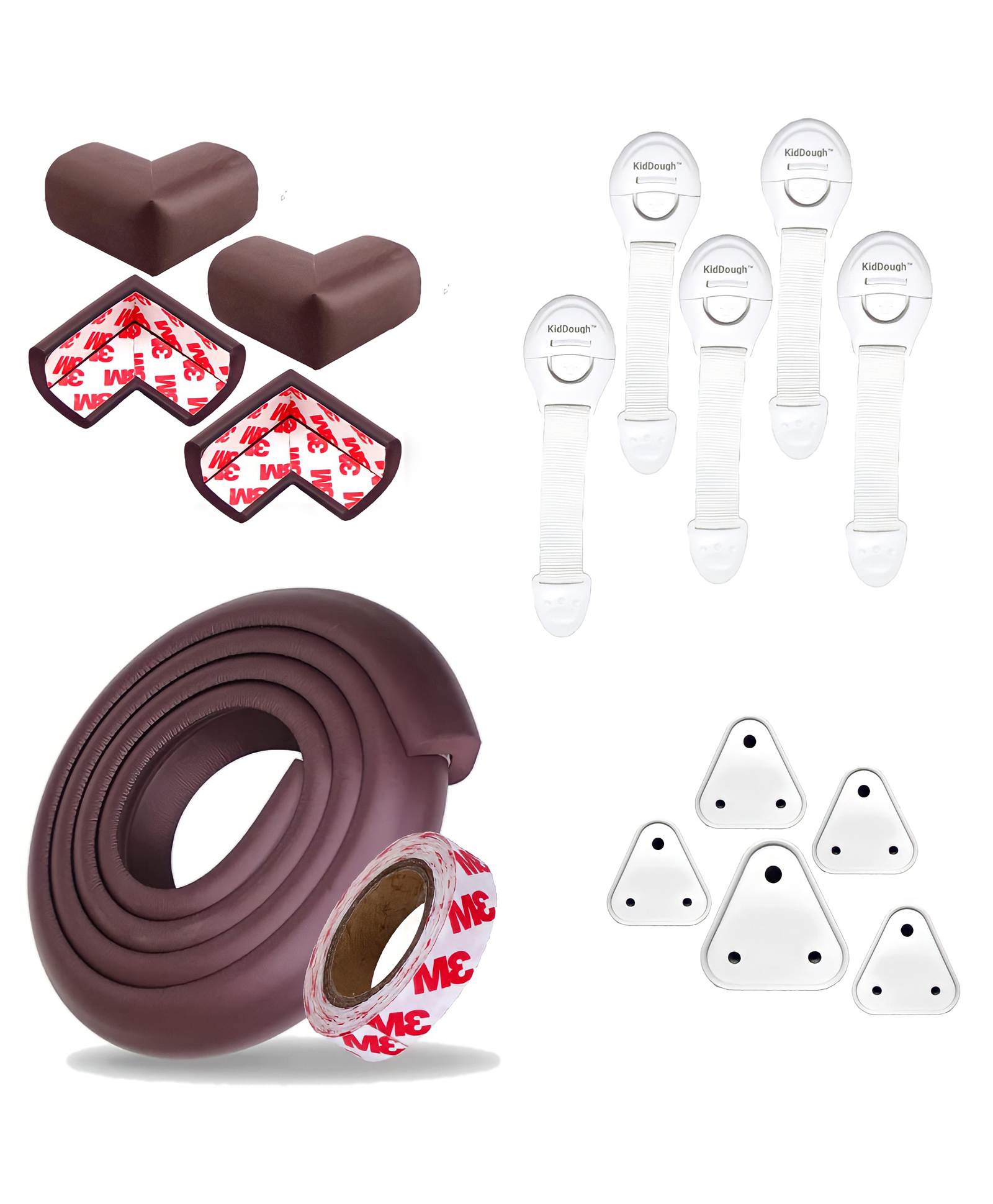 KidDough Baby Proofing Safety Kit 2 mtr Safety Strip 4 Pre-Taped Corner Guards for Sharp Edges 5 Electric Socket Guards 5 Safety Locks for Cabinets Almirahs Drawer - Brown-picture-14