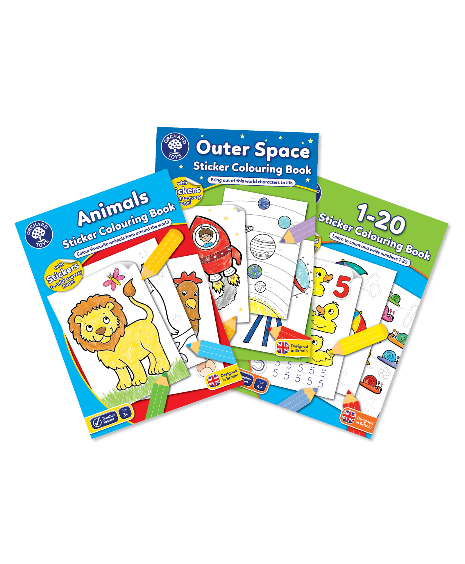 Orchard Toys Set of 3 Outer Space Animals and 1 to 20 Sticker Colouring Books - English-image-41