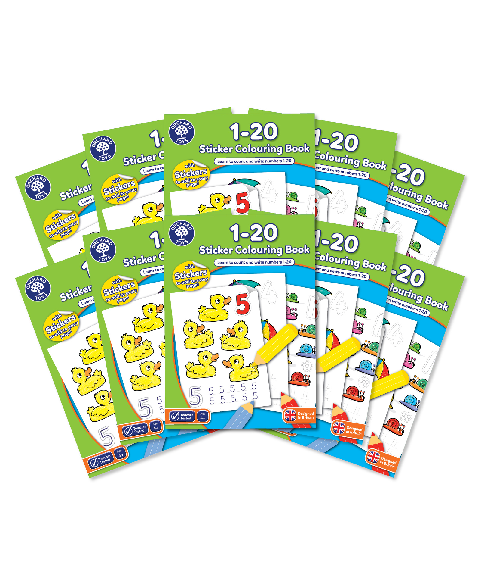 Orchard Toys 1 to 20 Sticker Colouring Books 10 pack - English-image-12