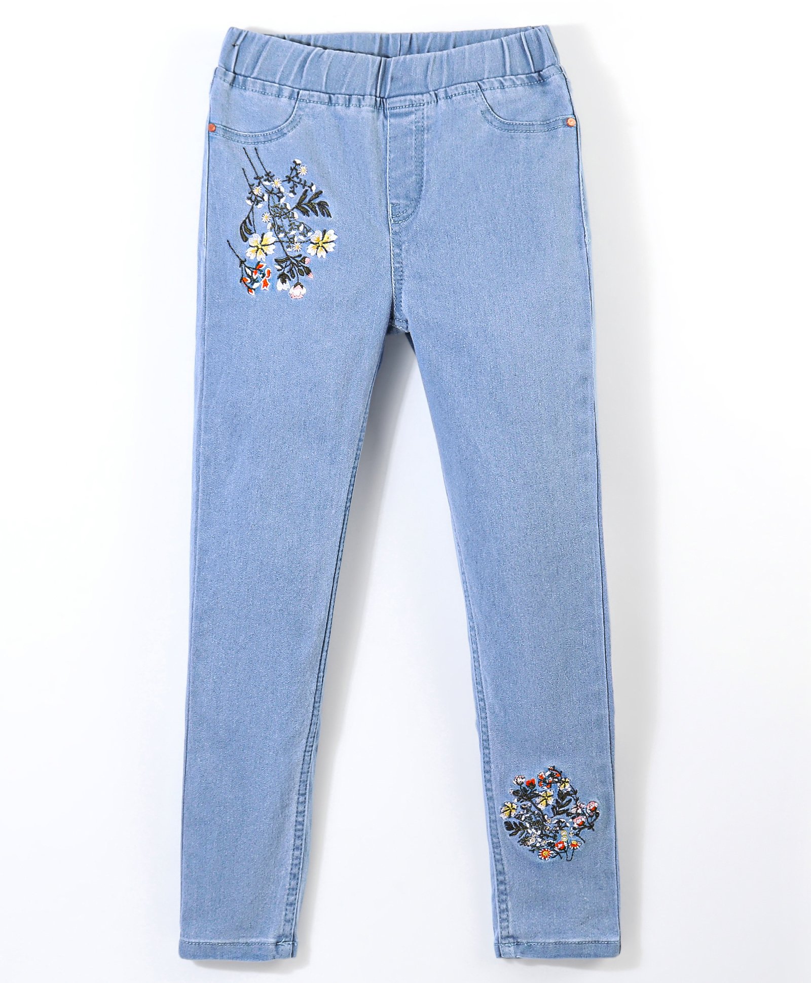 Primo Gino Pull Up Jeans With Embroidery Detail - Light Indigo Wash-image-4