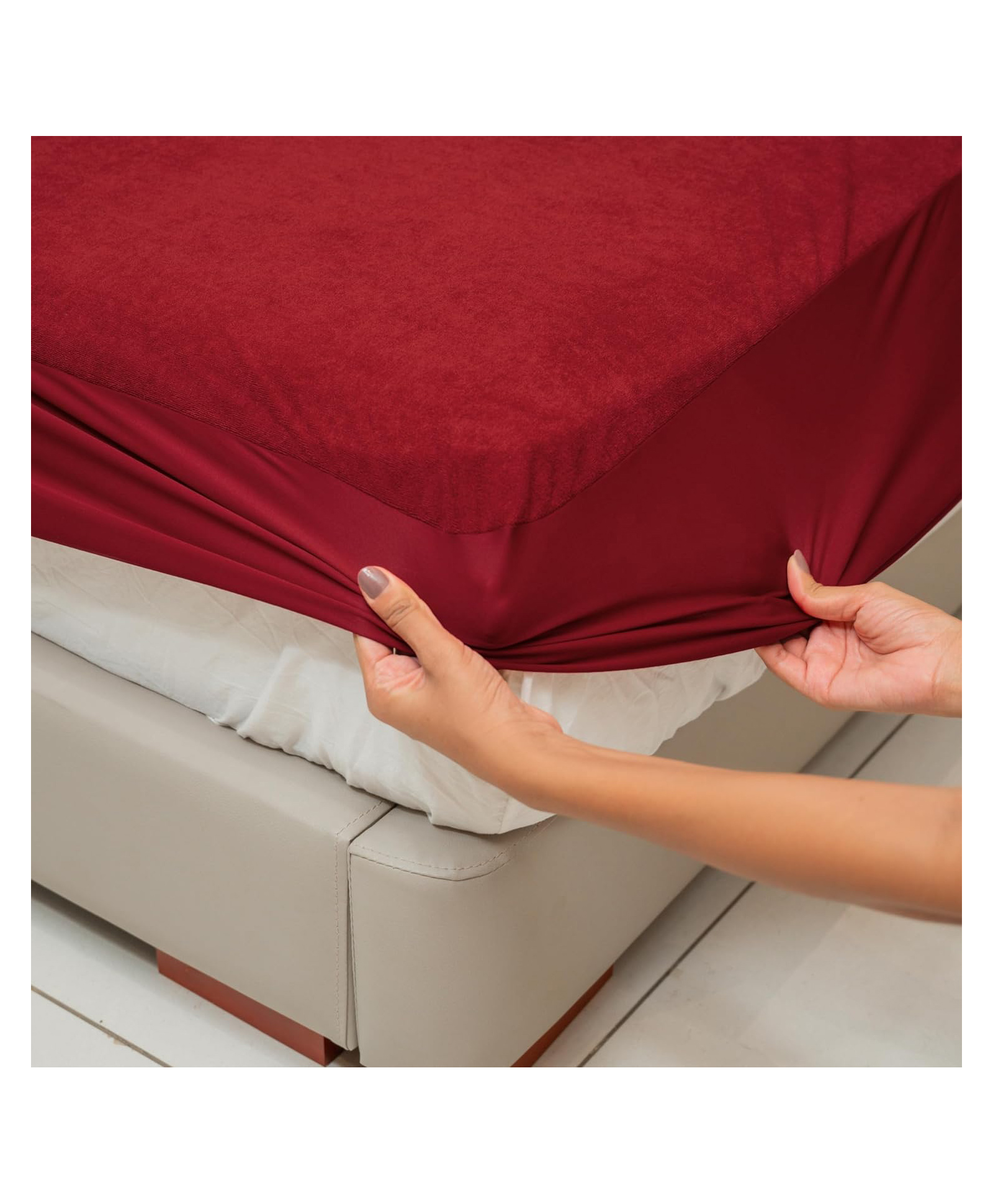 MY ARMOR 220 GSM Waterproof Terry Cotton Mattress Protector King - Red-image-5