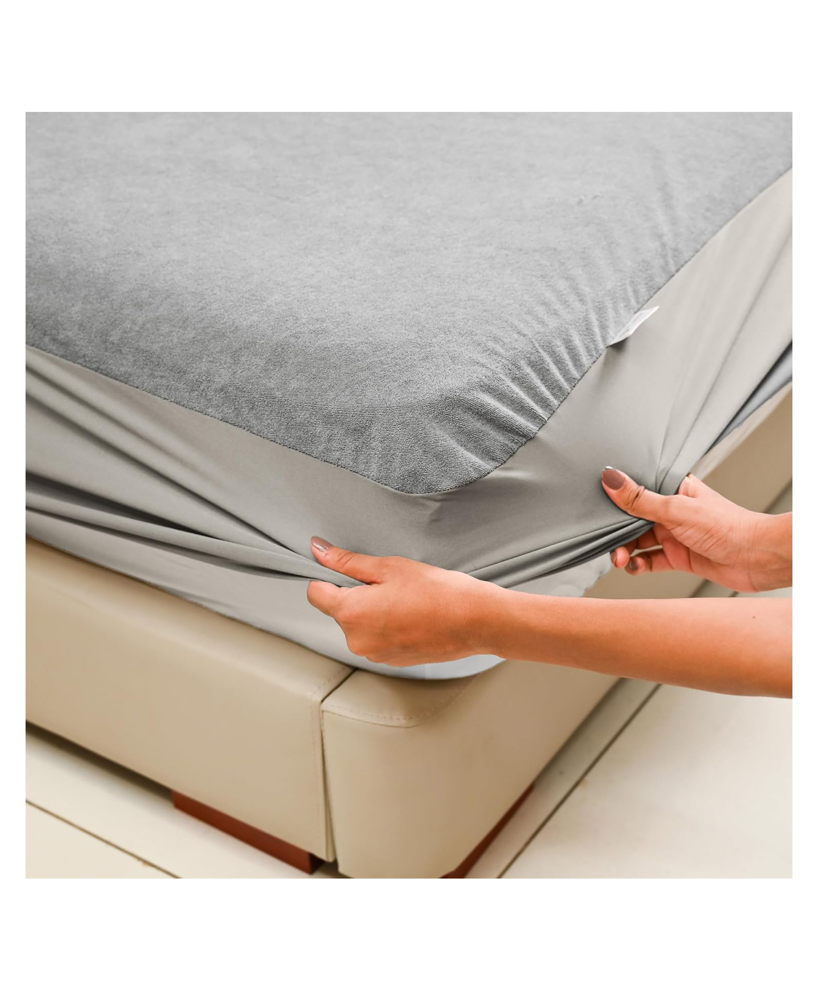 MY ARMOR 220 GSM Waterproof Terry Cotton Mattress Protector Queen - Grey-image-49