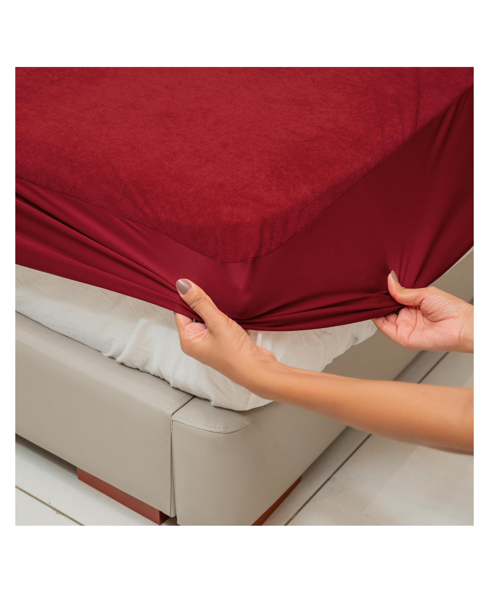MY ARMOR 220 GSM Waterproof Terry Cotton Mattress Protector Queen - Maroon-image-10