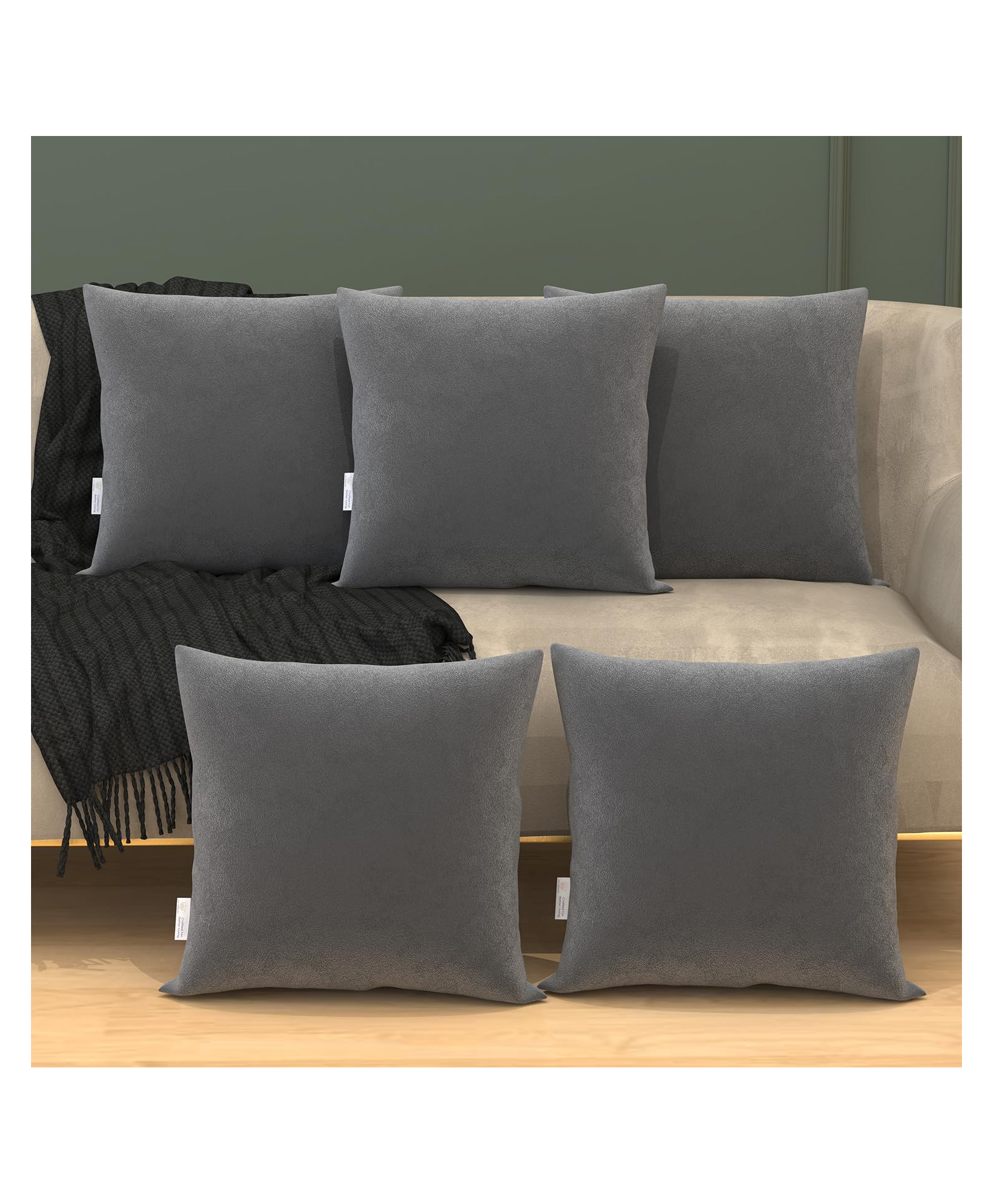 MYARMOR Micro Fibre 12 x 12 inch Square Pillow With Velvet Cover Pack of 5 - Grey-picture-17