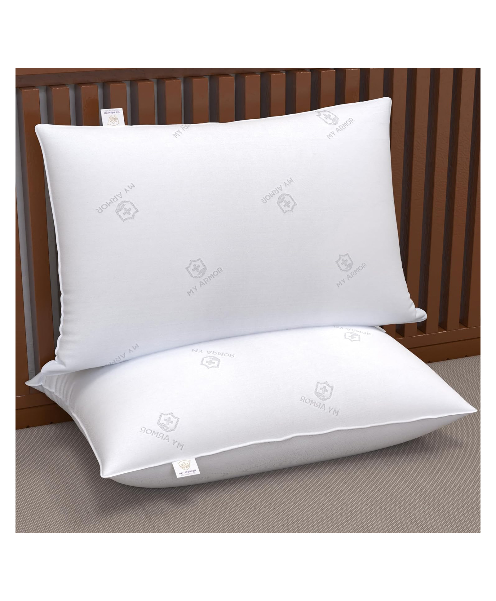 MY ARMOR Micro Fiber Pillows Pack of 2 - White & Grey-image-3